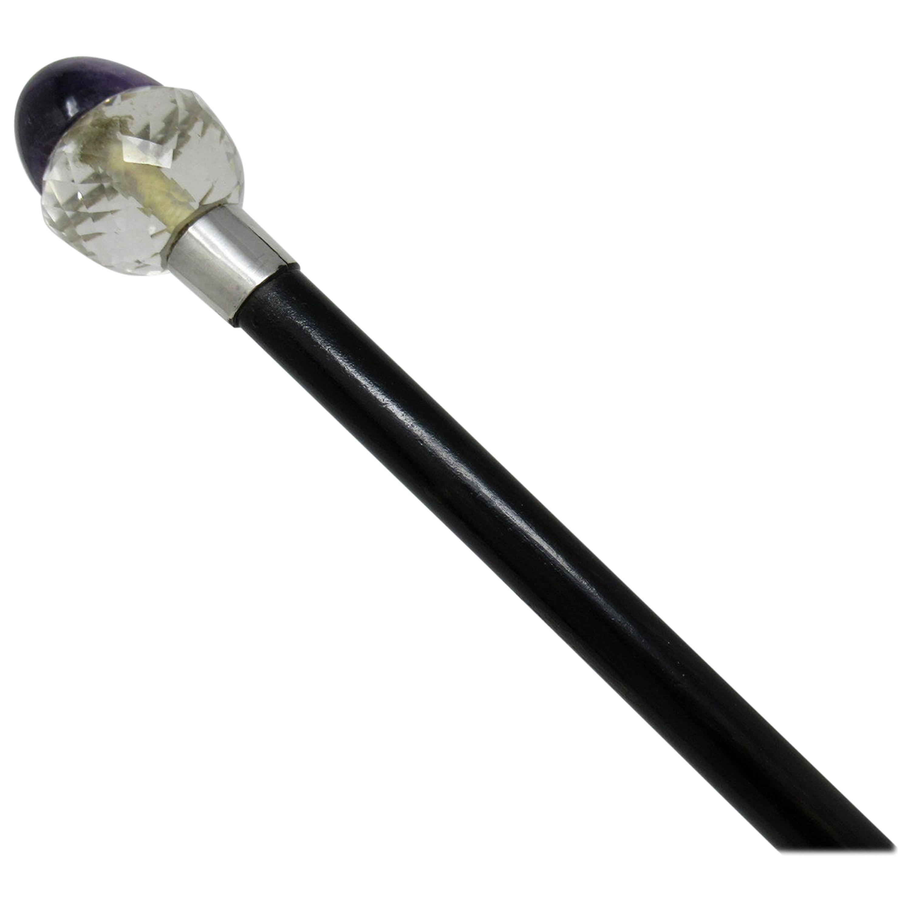 Stunning Ladies Ebonized Walking Swagger Cane Cut Crystal Amethyst Grip