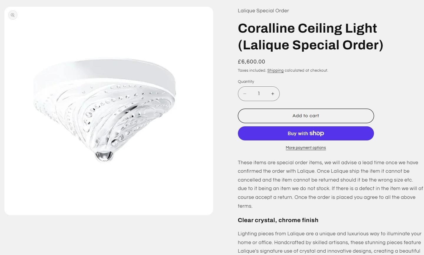 Royal House Antiques

The House Antiques a le plaisir de proposer à la vente ce superbe plafonnier en cristal de Coralline de René Lalique. 

Cette pièce a été achetée pour un projet, montée et démontée immédiatement puis stockée exactement comme