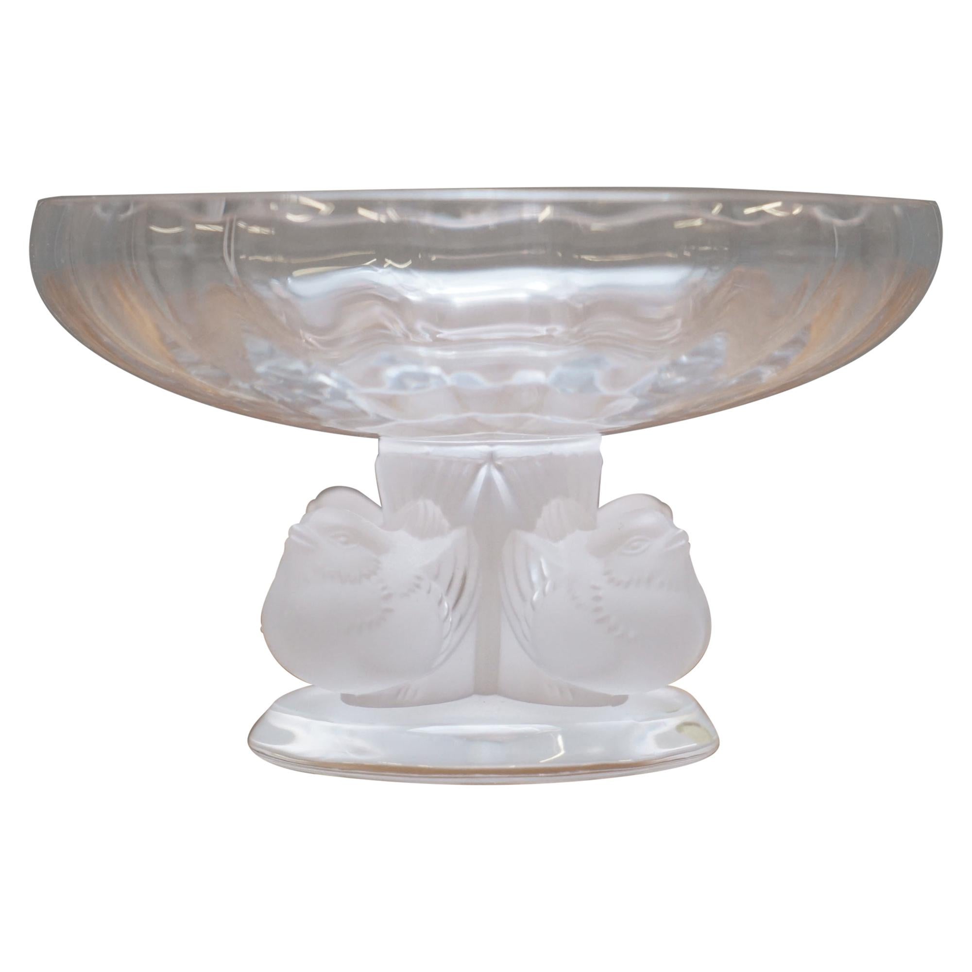 Stunning Lalique Crystal Nogent Bird Bowl Designed in 1948 by Marc Lalique