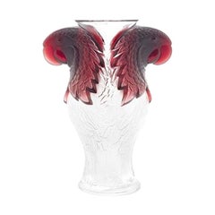 Stupendo vaso di cristallo Lalique France glassato e rosso Macao Macaw, Ltd of 99