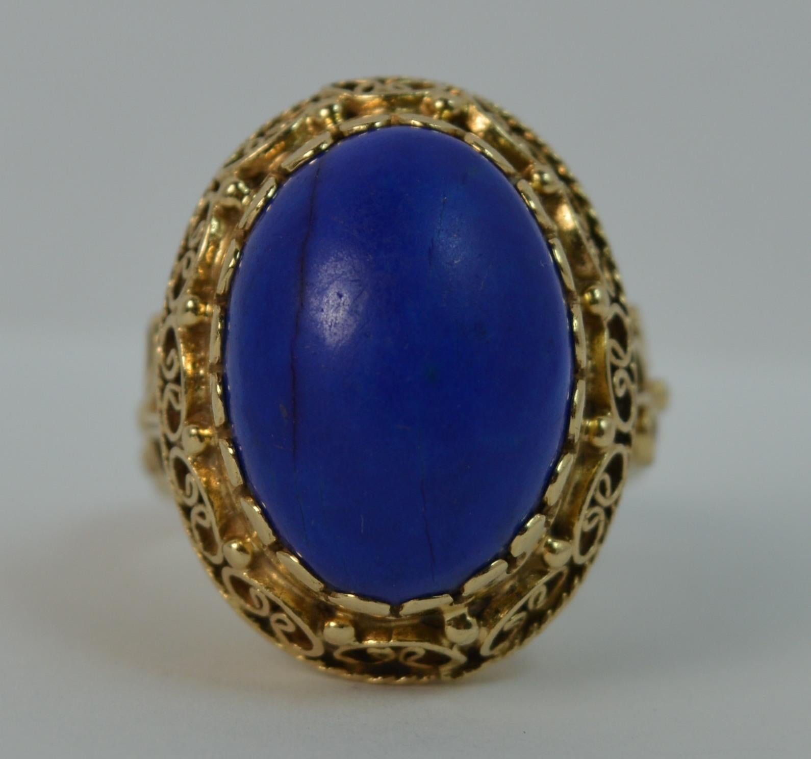 Stunning Lapis Lazuli and 14 Carat Gold Unique Statement Ring 5