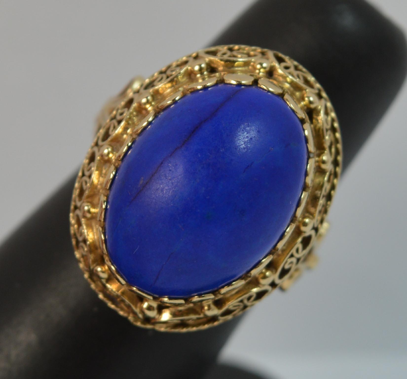 Stunning Lapis Lazuli and 14 Carat Gold Unique Statement Ring 6