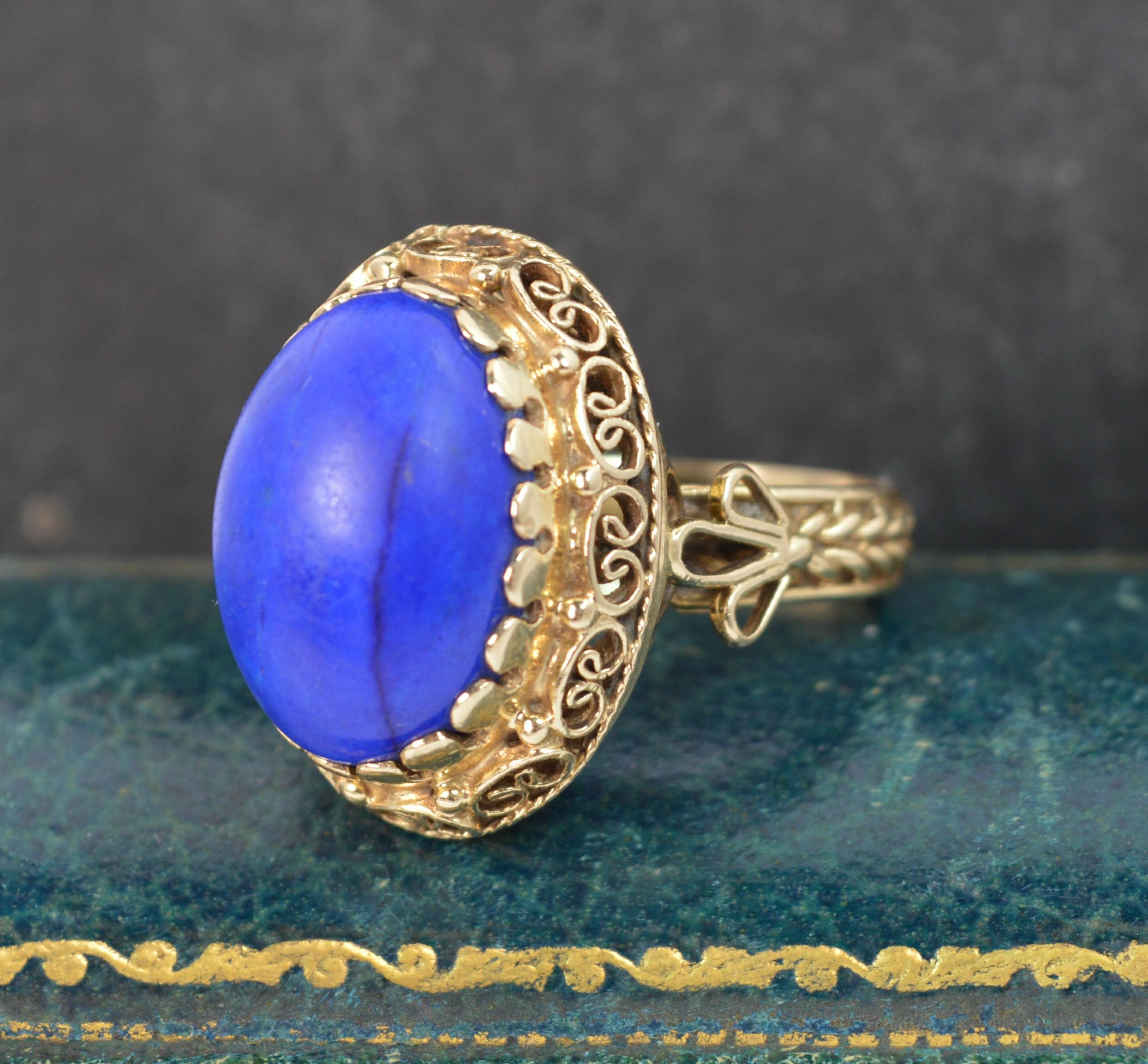 Stunning Lapis Lazuli and 14 Carat Gold Unique Statement Ring 8