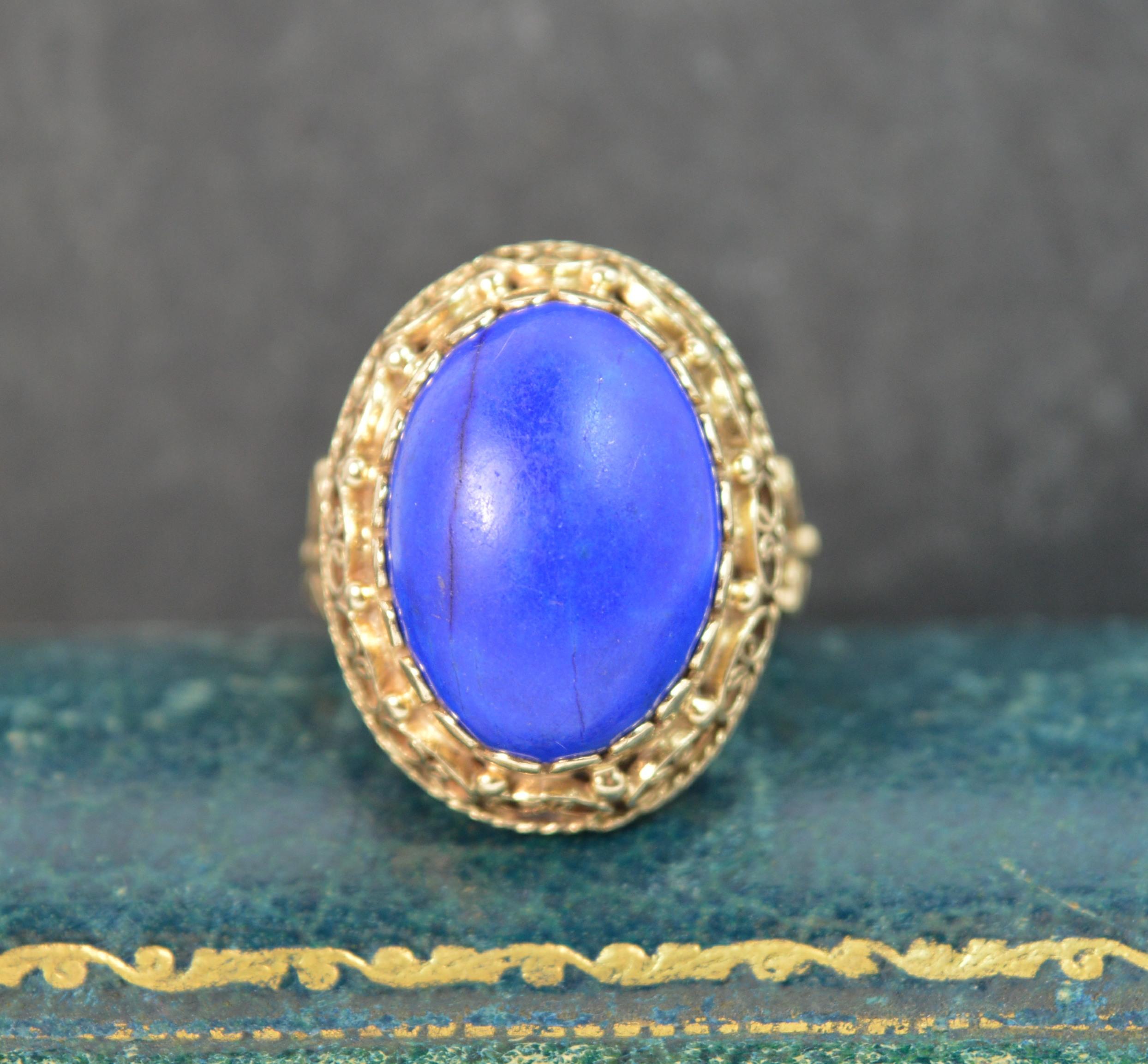 Stunning Lapis Lazuli and 14 Carat Gold Unique Statement Ring 9