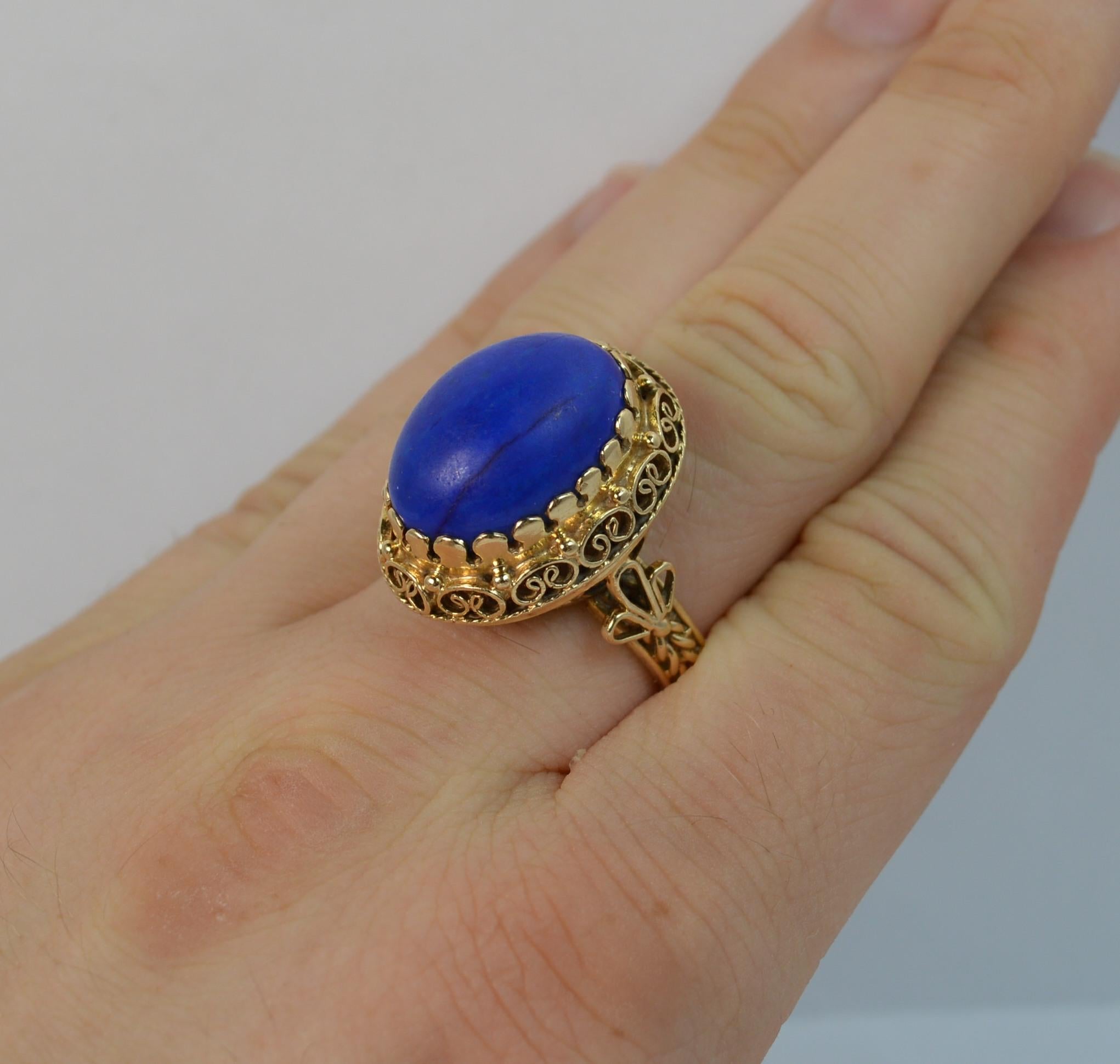 Retro Stunning Lapis Lazuli and 14 Carat Gold Unique Statement Ring
