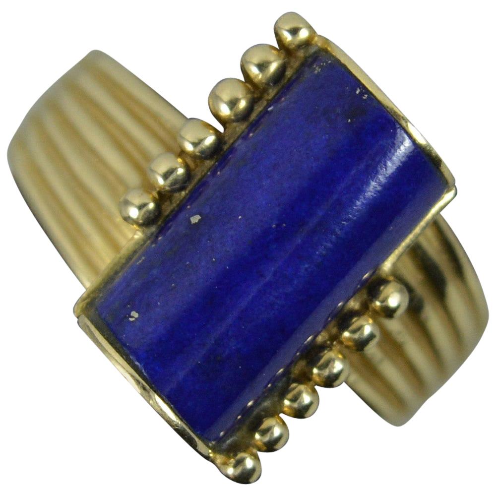 Stunning Lapis Lazuli and 14 Carat Gold Solitaire Statement Ring