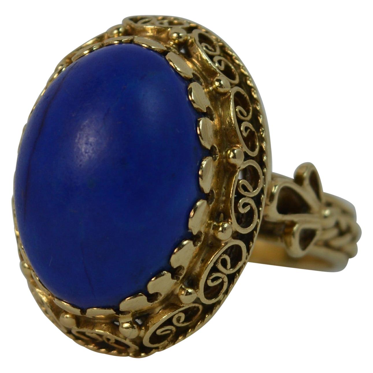 Stunning Lapis Lazuli and 14 Carat Gold Unique Statement Ring