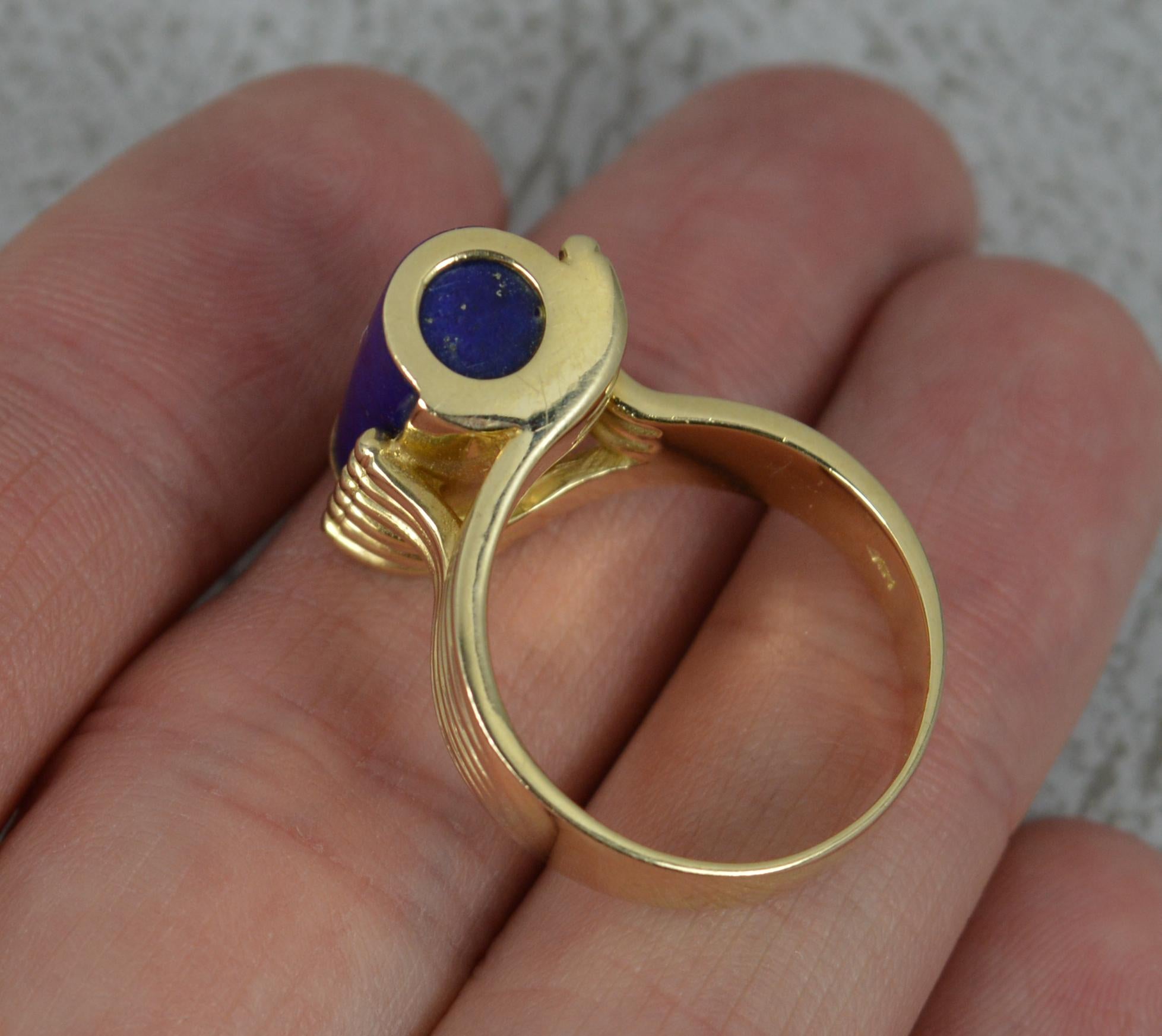 Cabochon Stunning Lapis Lazuli and 14 Carat Gold Solitaire Statement Ring