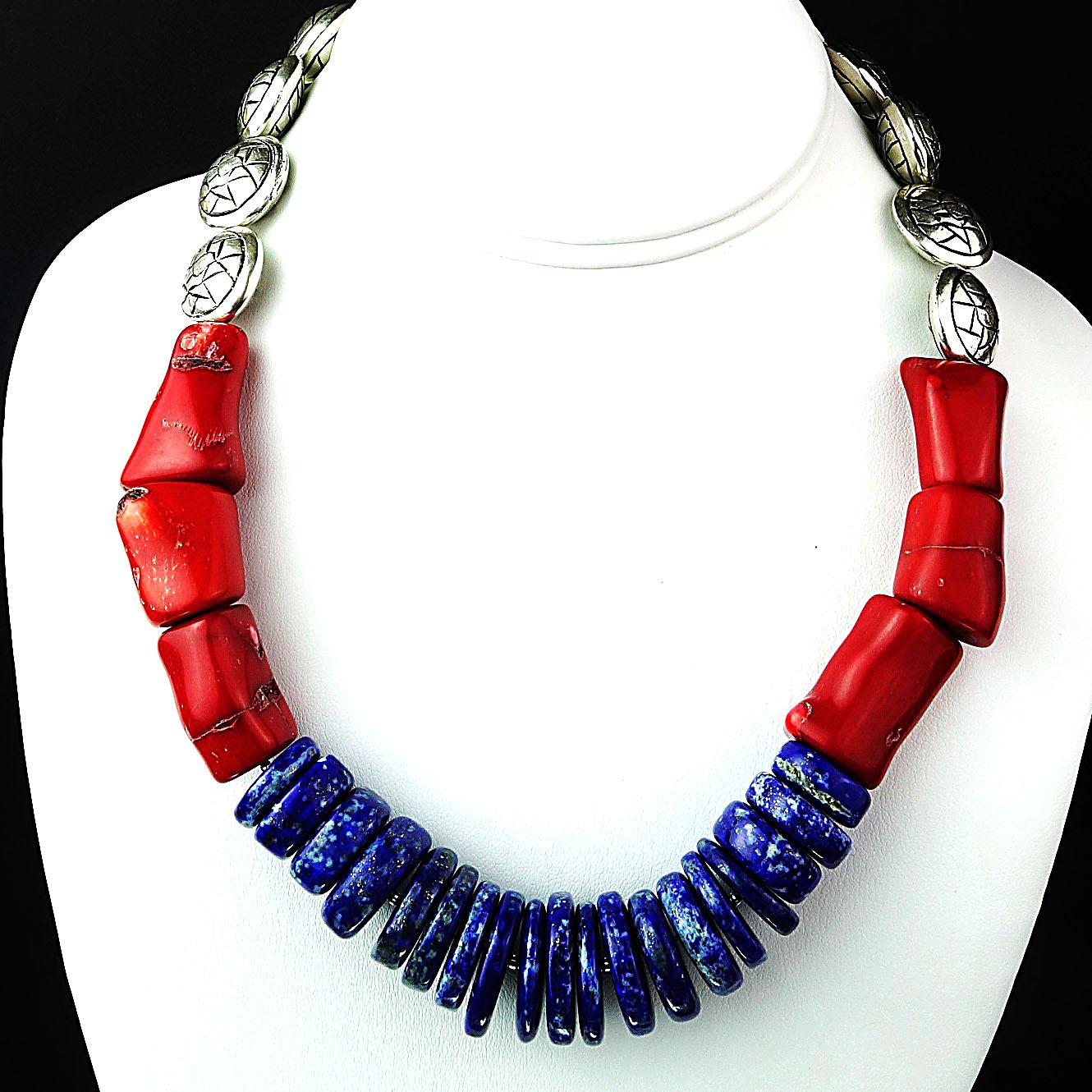 Women's AJD Stunning Lapis Lazuli, Coral and Silver Necklace