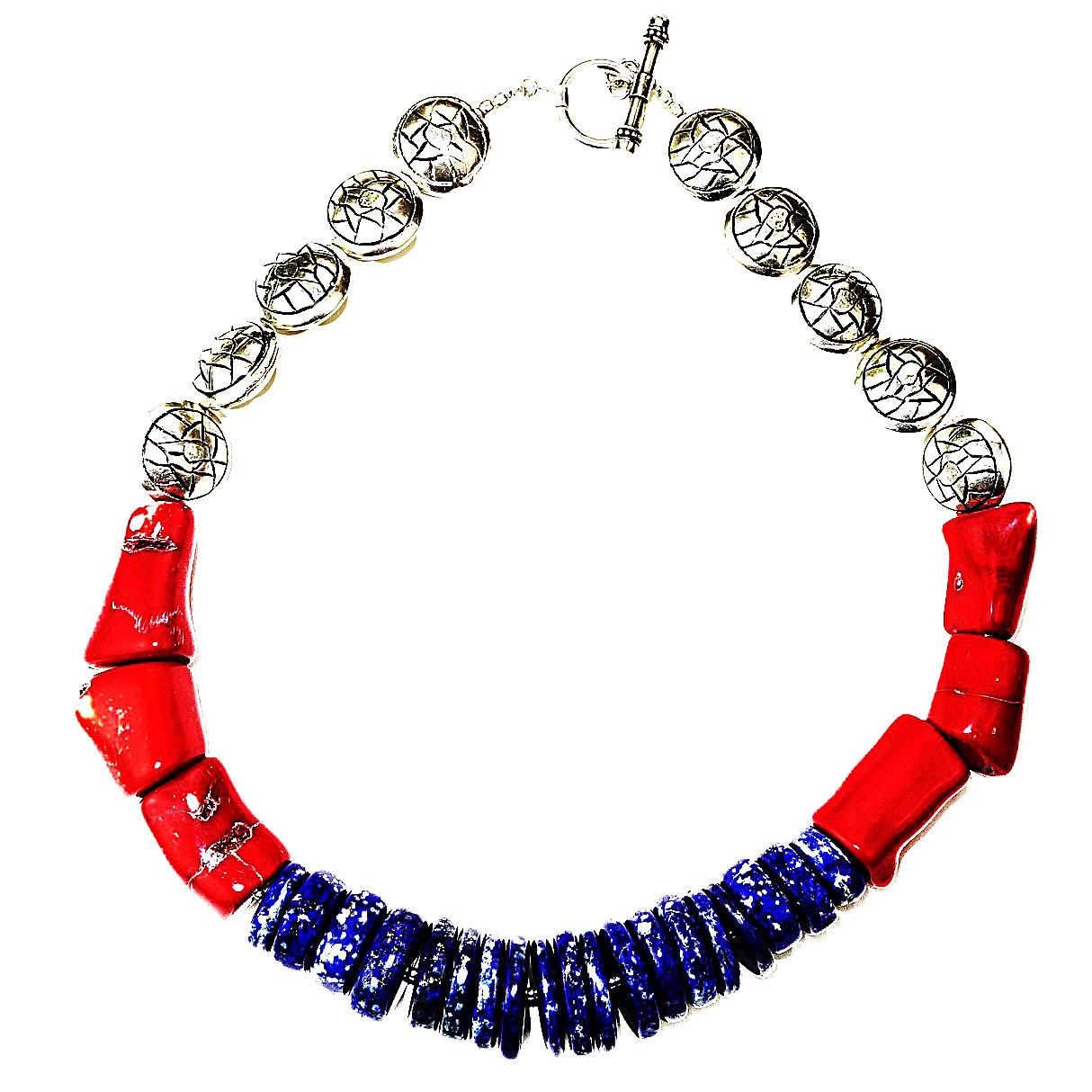 AJD Stunning Lapis Lazuli, Coral and Silver Necklace 1