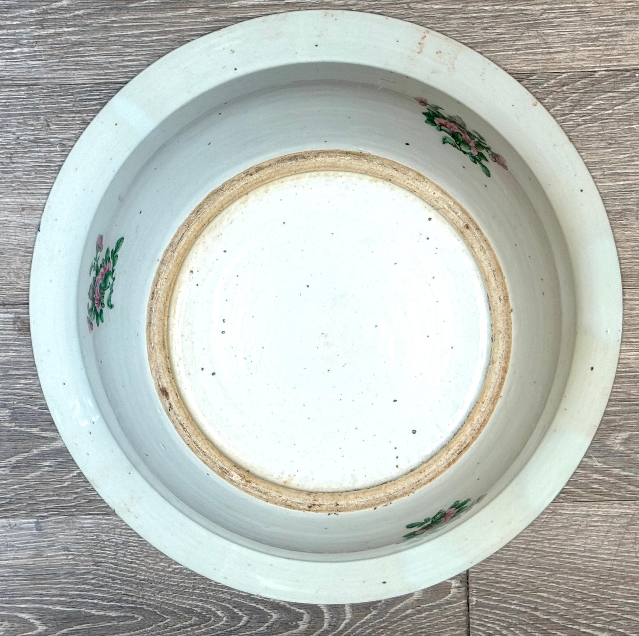 Porcelain Stunning Large 19th Century Rose Medallion Rimed Bowl/Basin For Sale