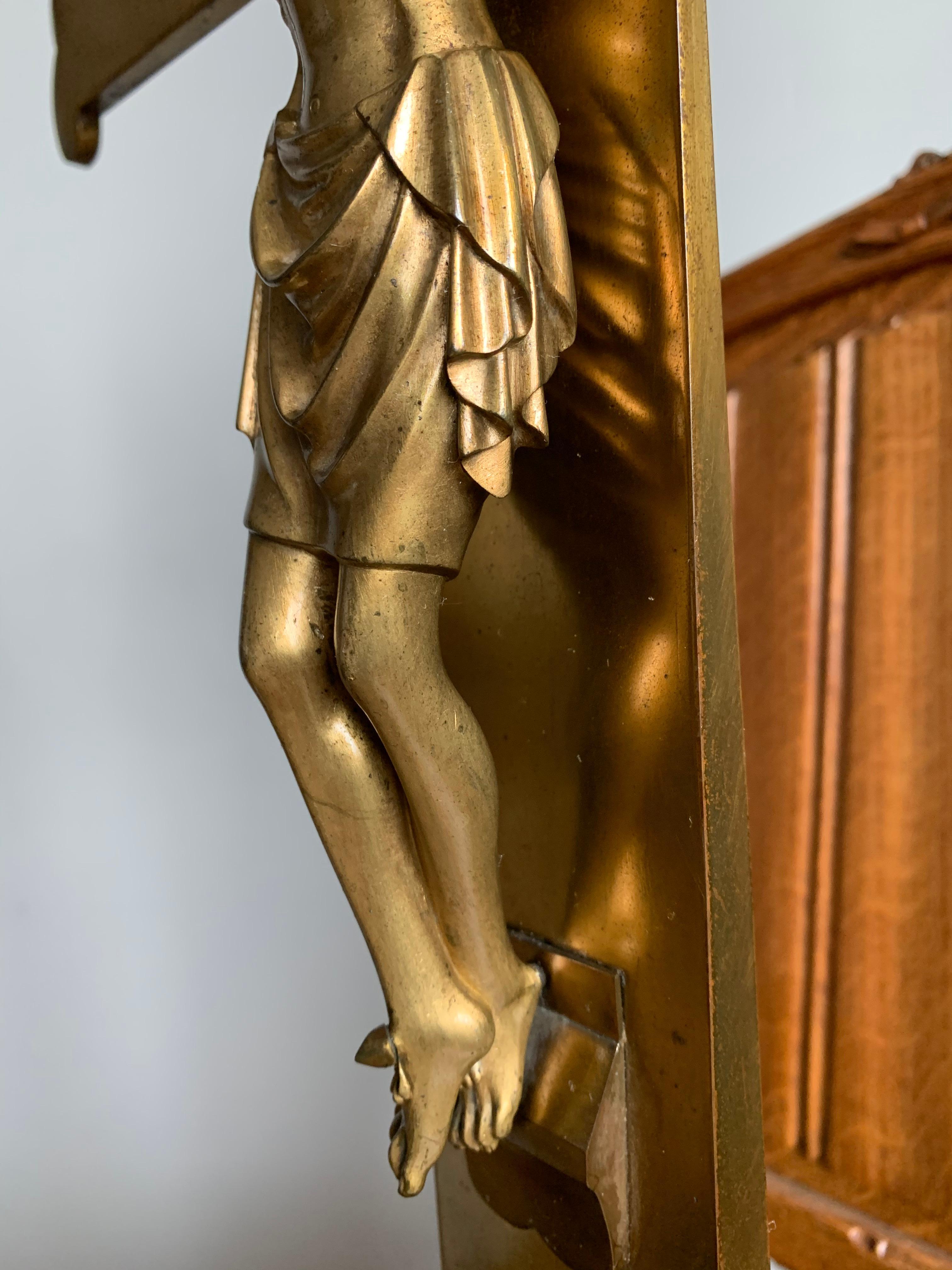 Stunning & Large Altar Crucifix with Detailed Bronze Sculpture of Christ, 1910s 3