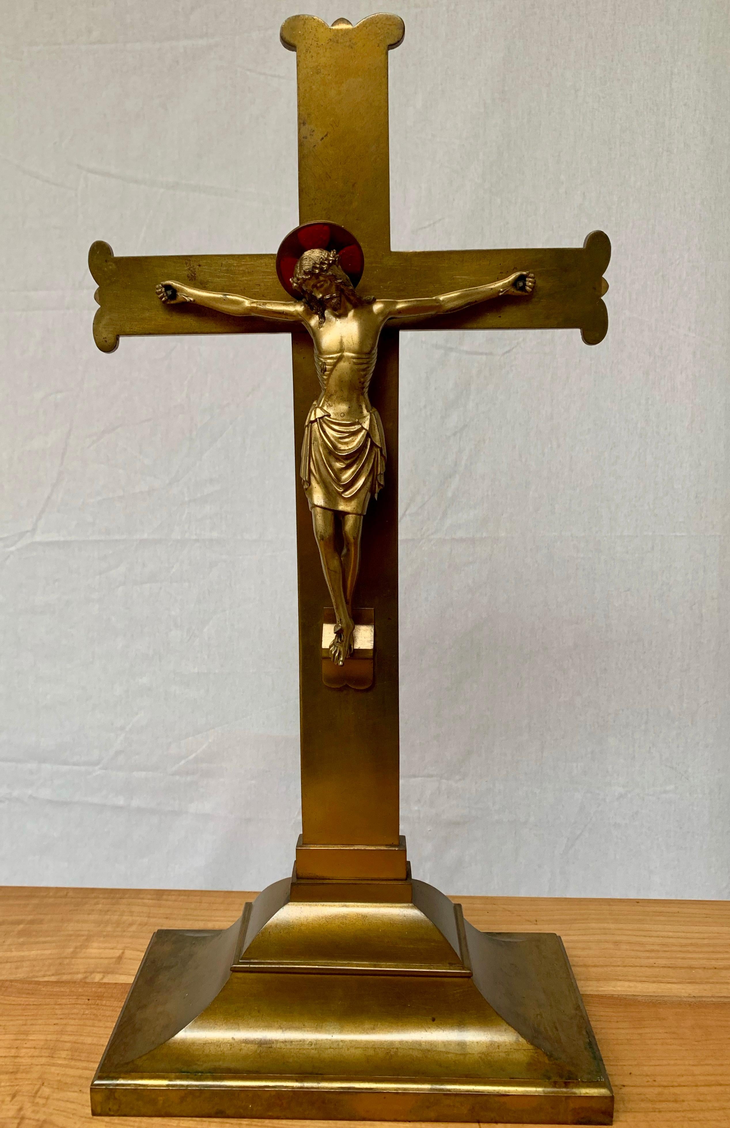 Stunning & Large Altar Crucifix with Detailed Bronze Sculpture of Christ, 1910s 4