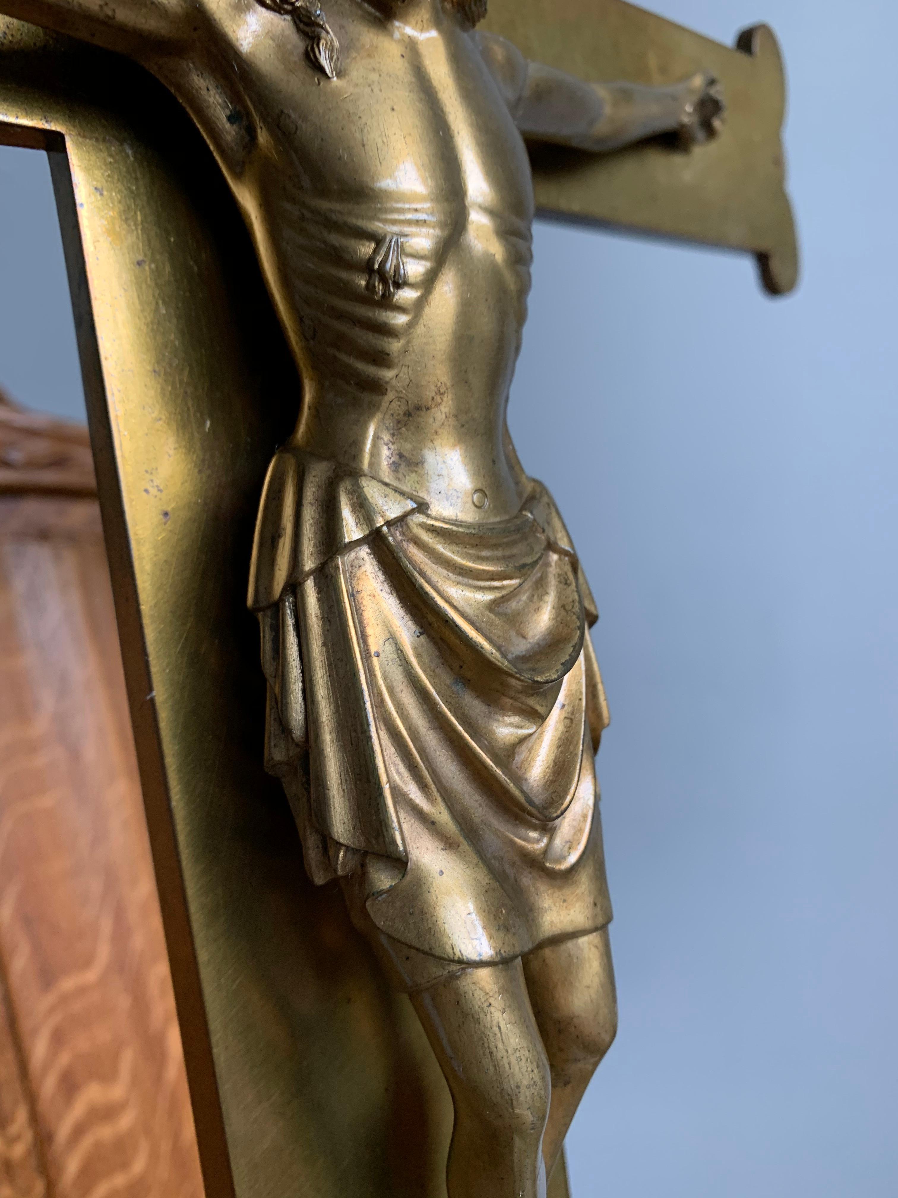 Stunning & Large Altar Crucifix with Detailed Bronze Sculpture of Christ, 1910s 7