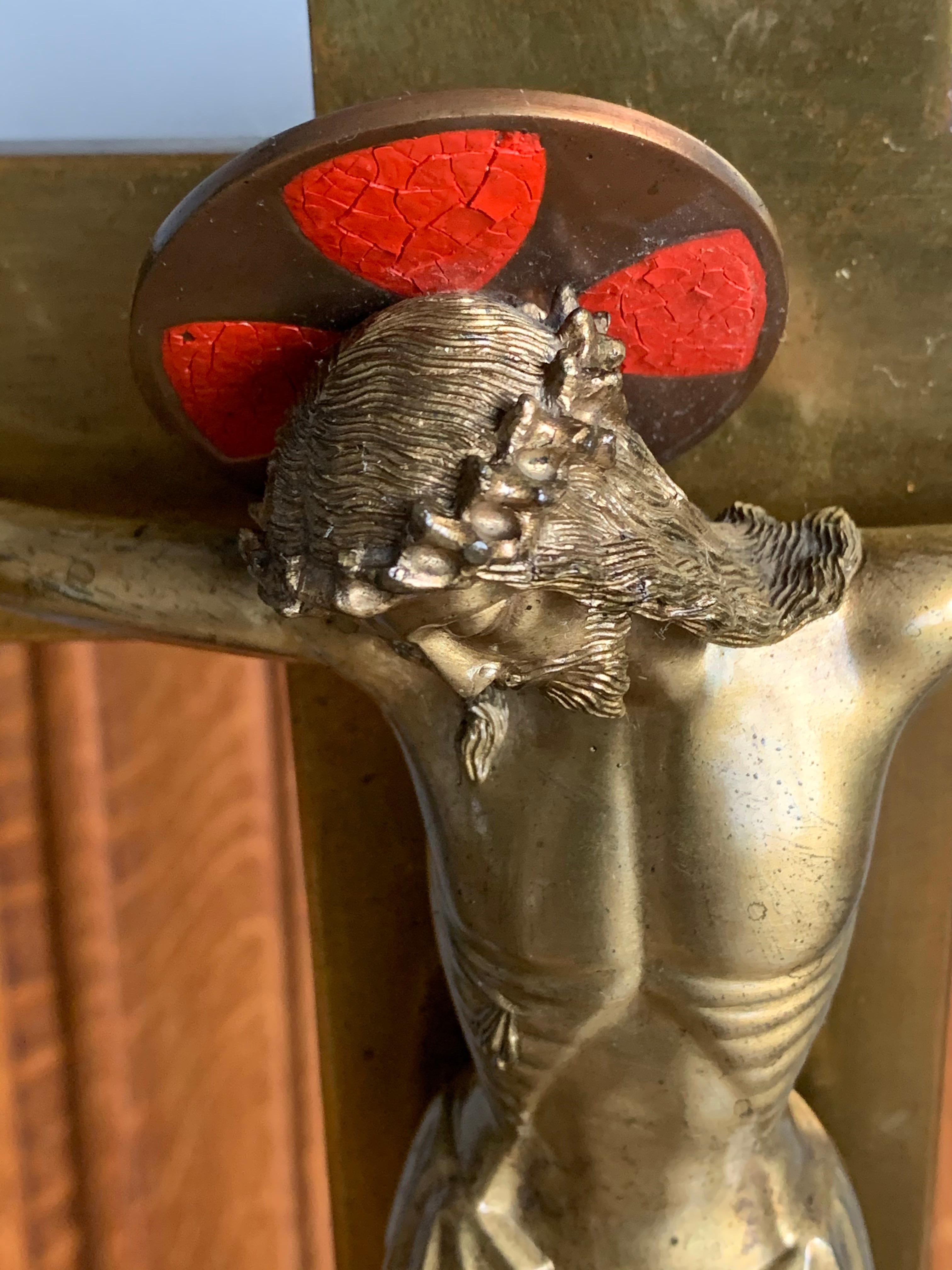 Stunning & Large Altar Crucifix with Detailed Bronze Sculpture of Christ, 1910s 9