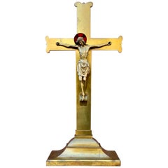 Stunning & Large Altar Crucifix with Detailed Bronze Sculpture of Christ, 1910s