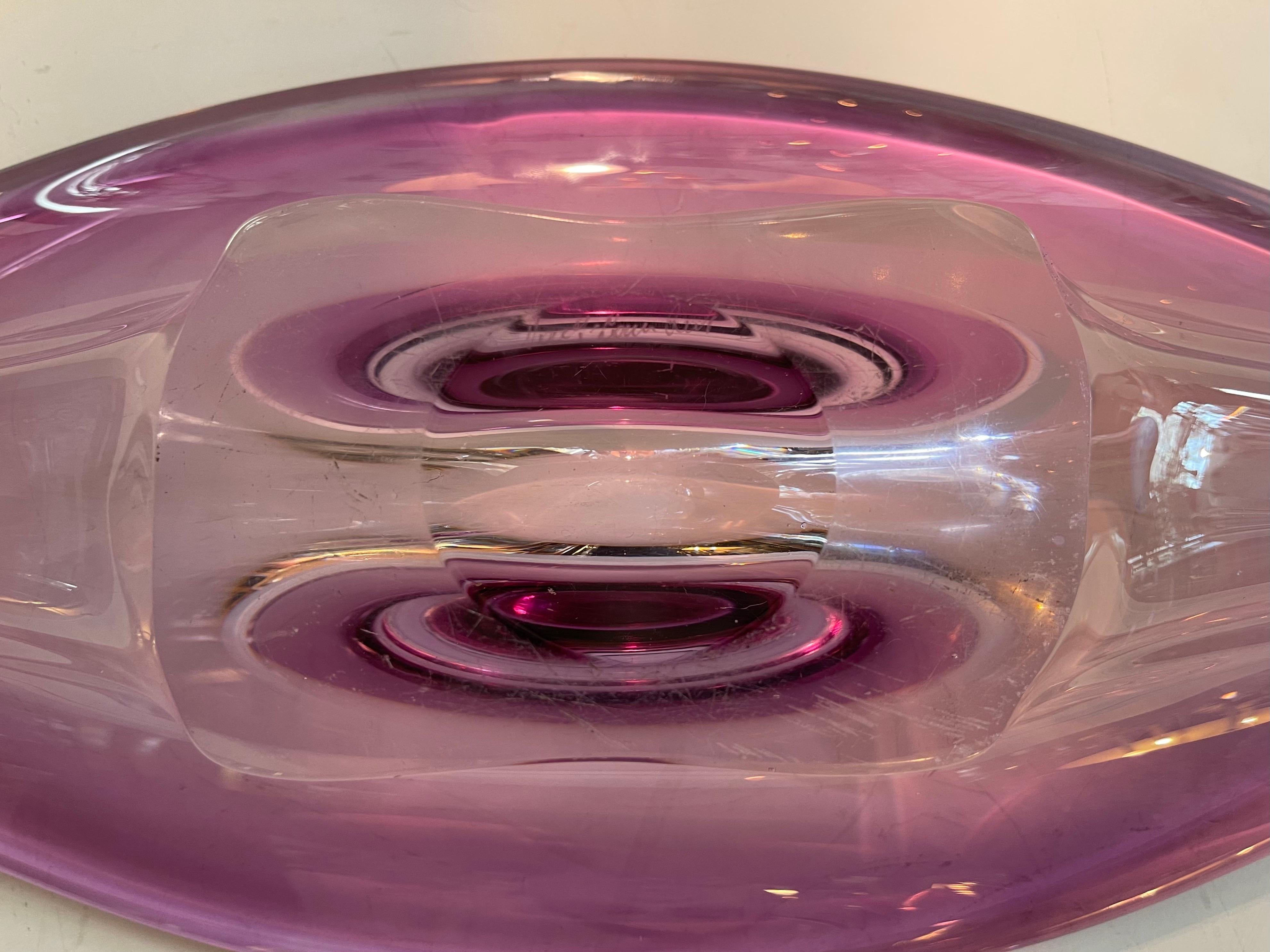 20th Century Stunning Large Amethyst Elongated Centerpiece Blown Glass Crystal Lozenge Bowl