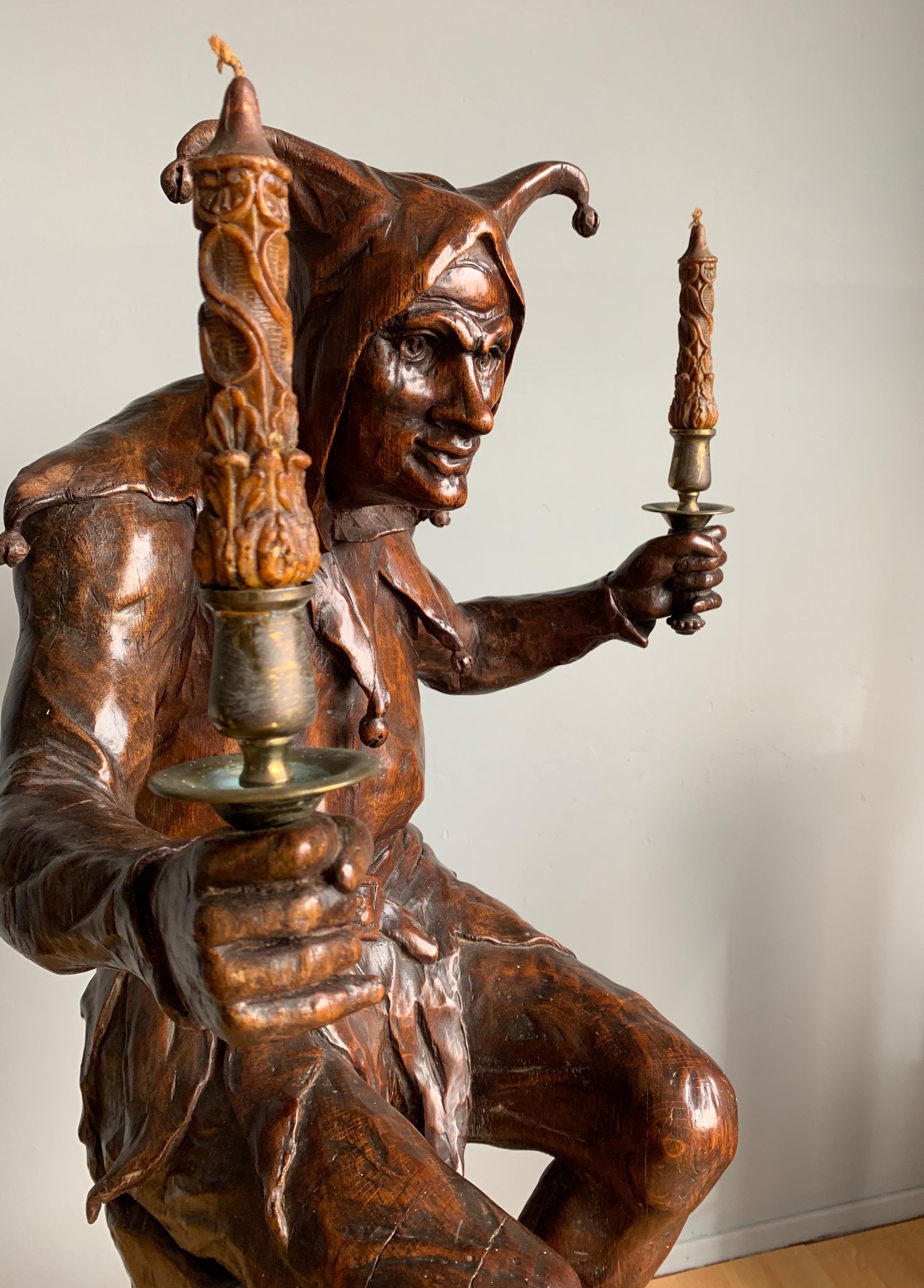 Stunning, Large and Hand Carved Renaissance Revival Court Jester Sculpture For Sale 6