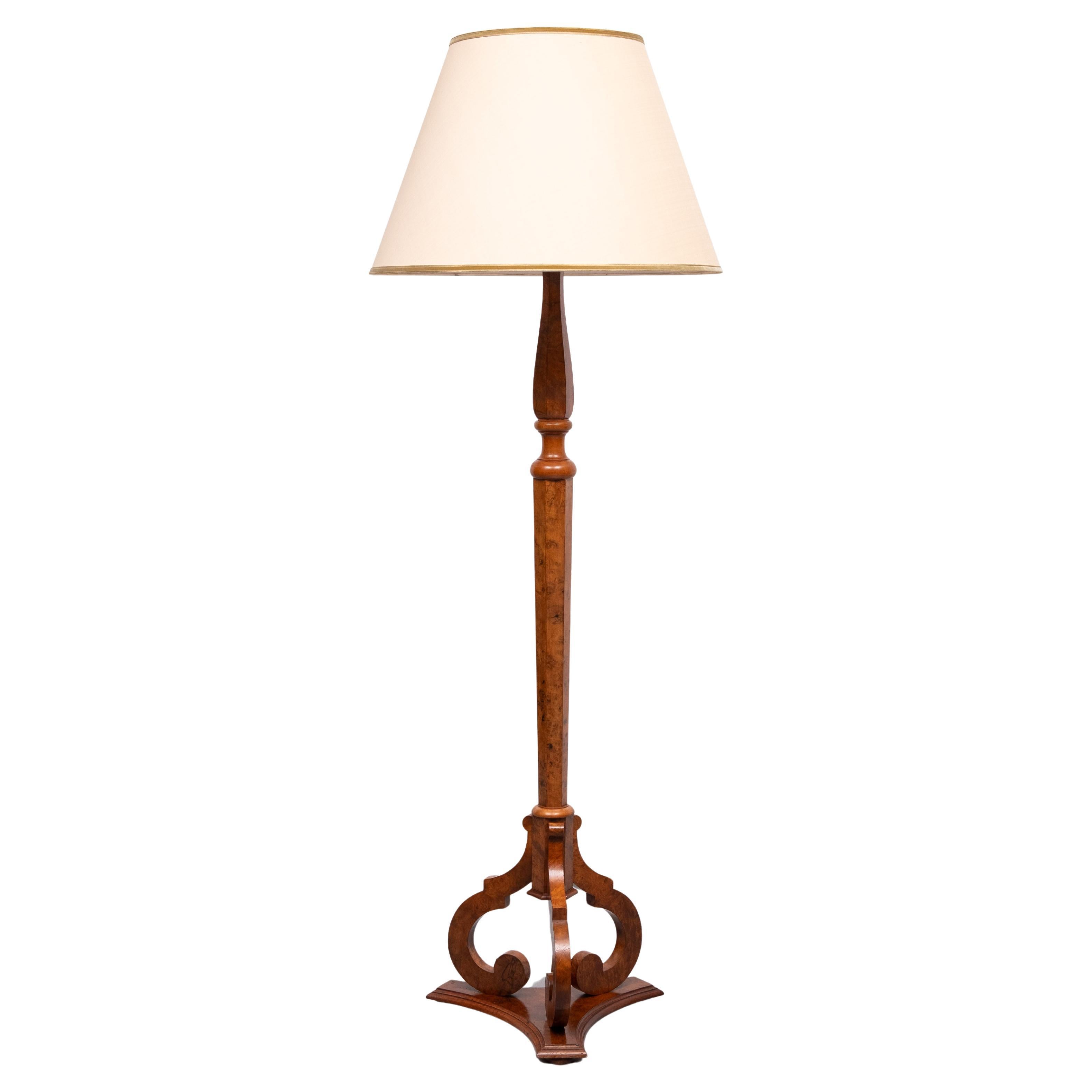 Stunning large Antique Biedermeier  Burl floor lamp . Germany For Sale