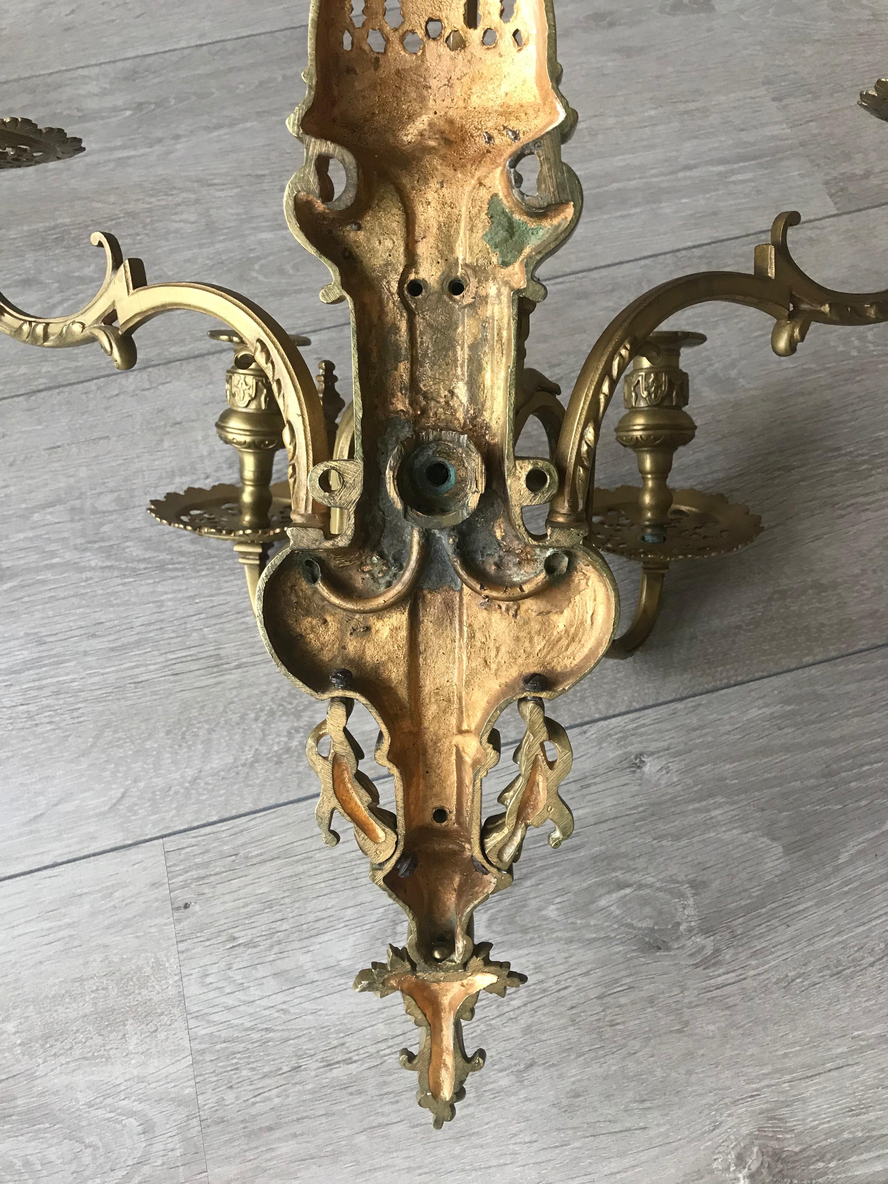 Stunning & Large Antique Bronze Wall Lamp / Candle Sconce with Goddess Sculpture For Sale 5