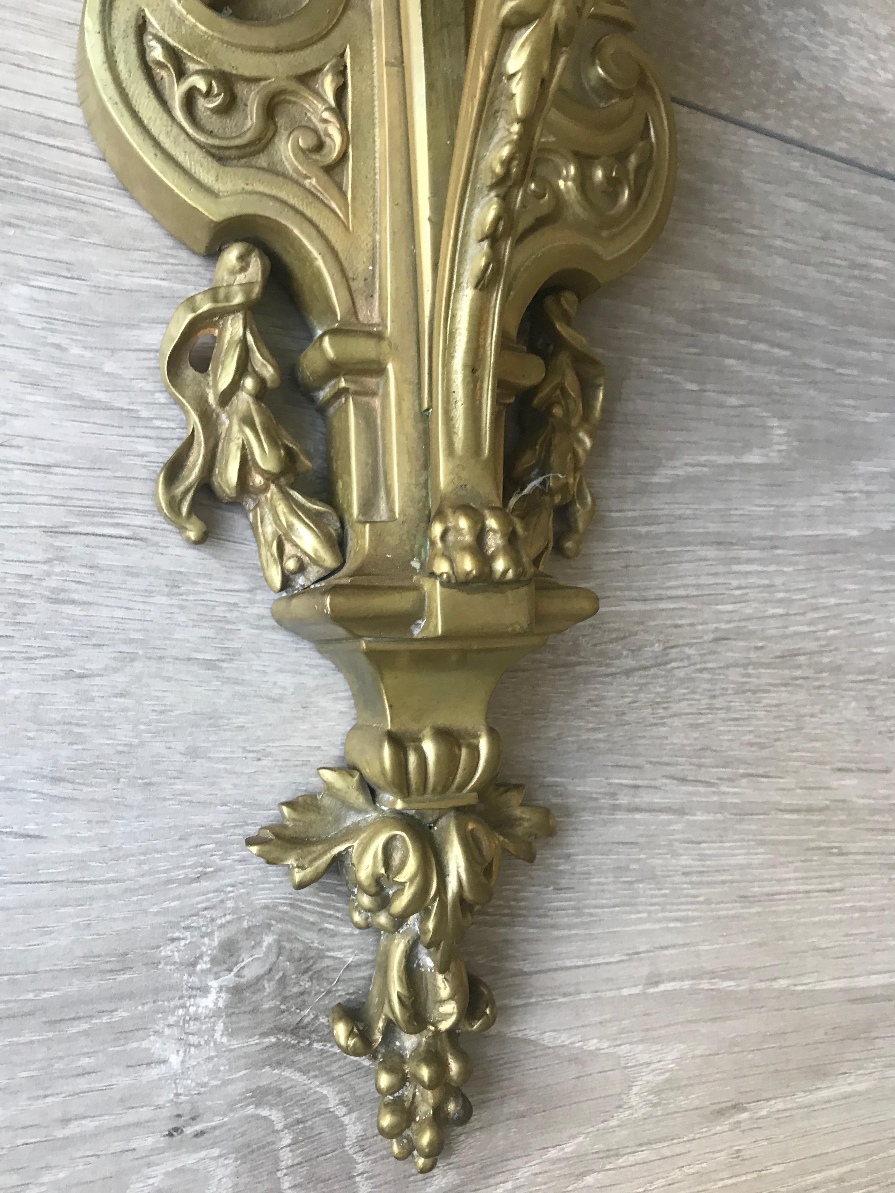French Stunning & Large Antique Bronze Wall Lamp / Candle Sconce with Goddess Sculpture For Sale