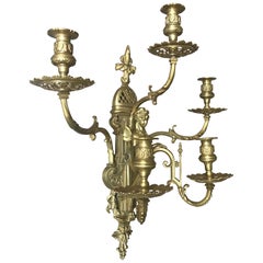 Superbe et grande lampe murale / applique à bougie en bronze ancien avec sculpture de déesse