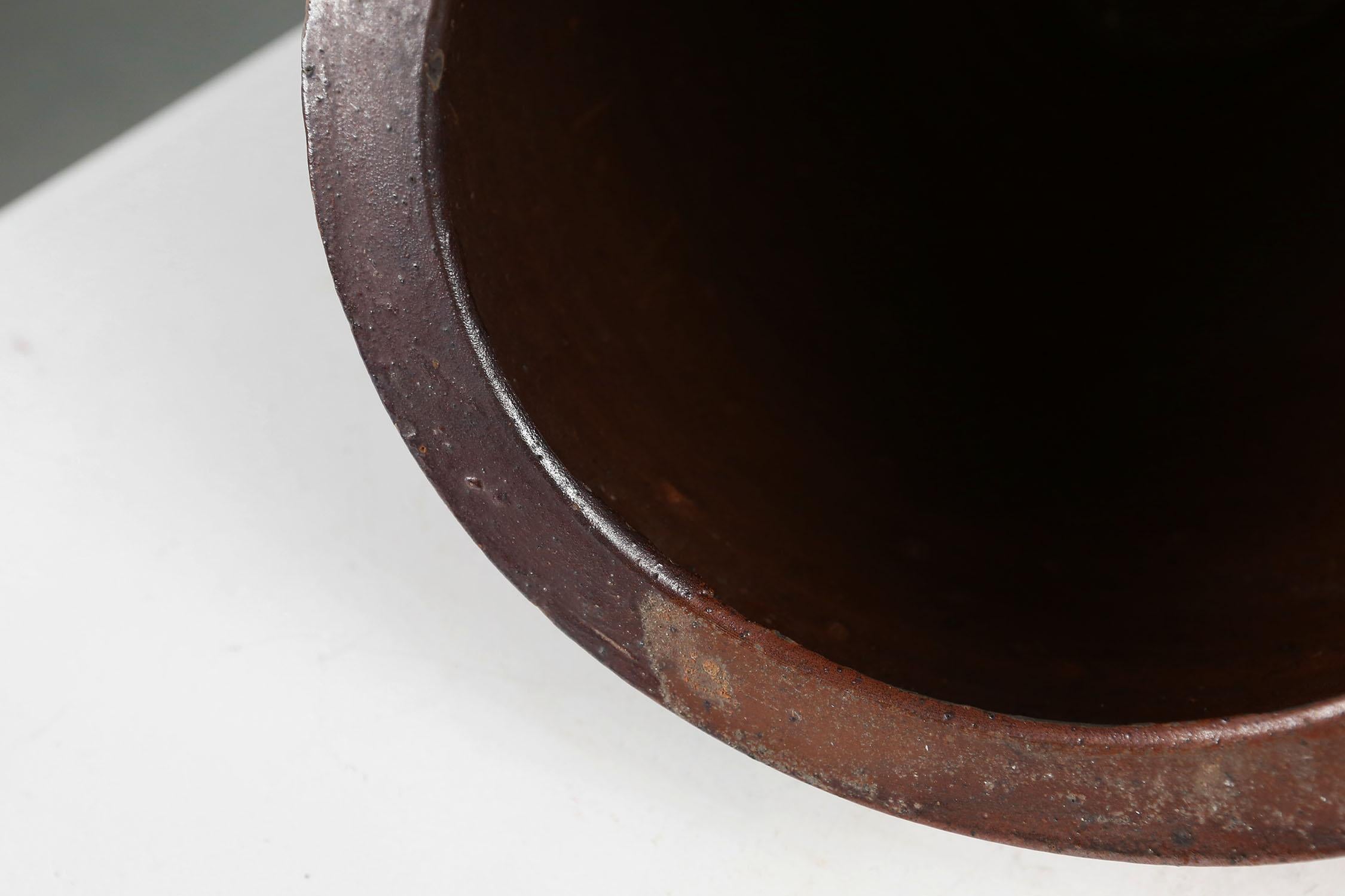 Stunning large antique glazed brown ceramic pot, Belgium, 1800 For Sale 4