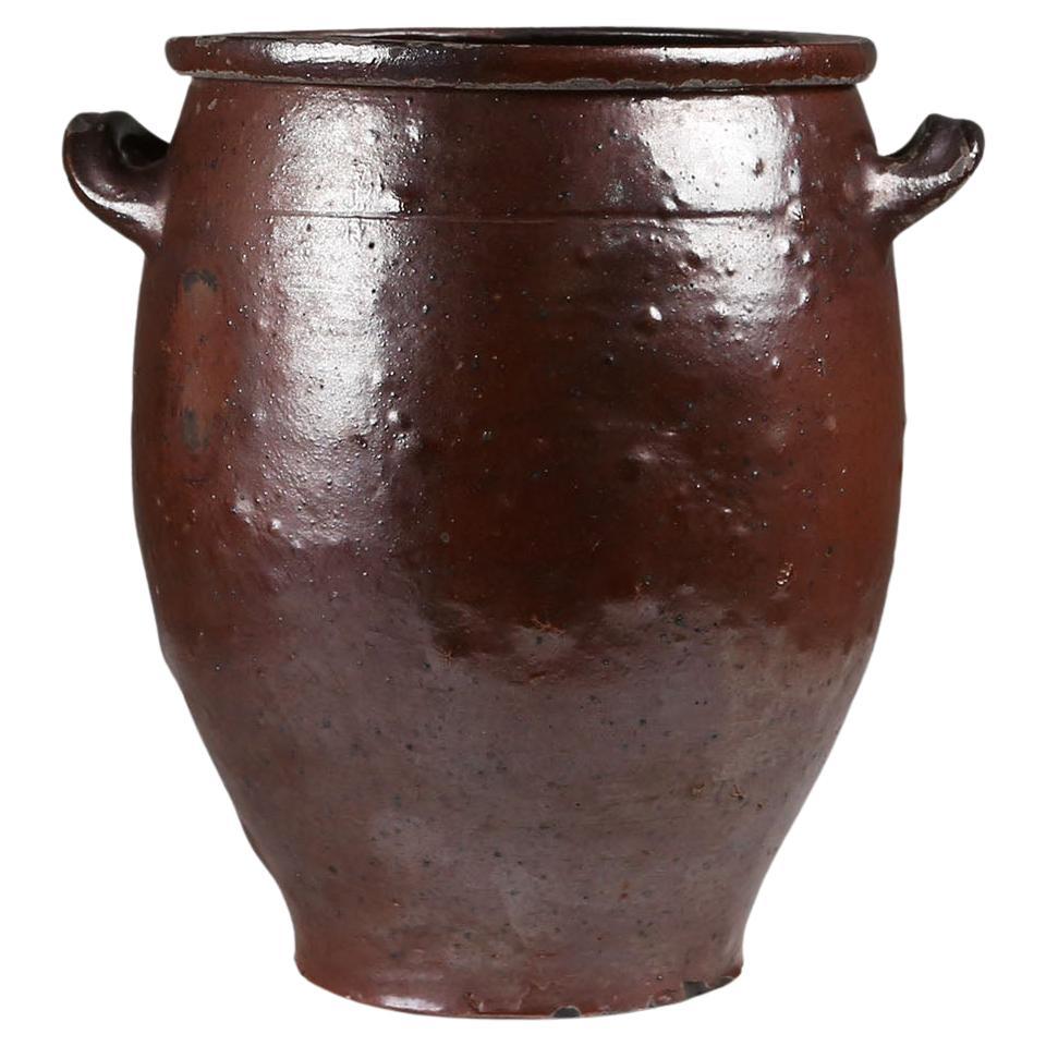Stunning large antique glazed brown ceramic pot, Belgium, 1800 For Sale
