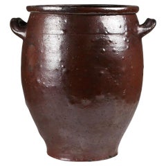 Superbe grand pot antique en céramique brune émaillée, Belgique, 1800