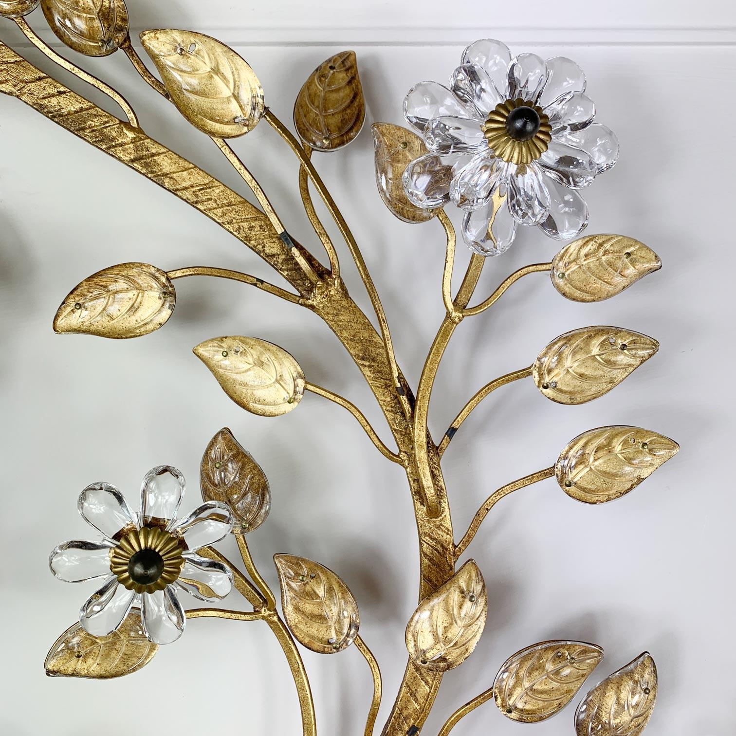italien Superbe applique murale Banci Firenze perroquet en cristal doré en vente