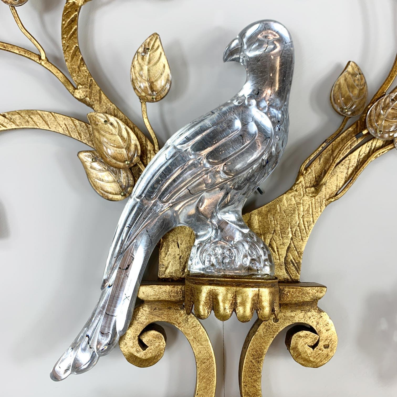 Stunning Large Banci Firenze Gold Crystal Parrot Wall Light In Good Condition For Sale In Hastings, GB