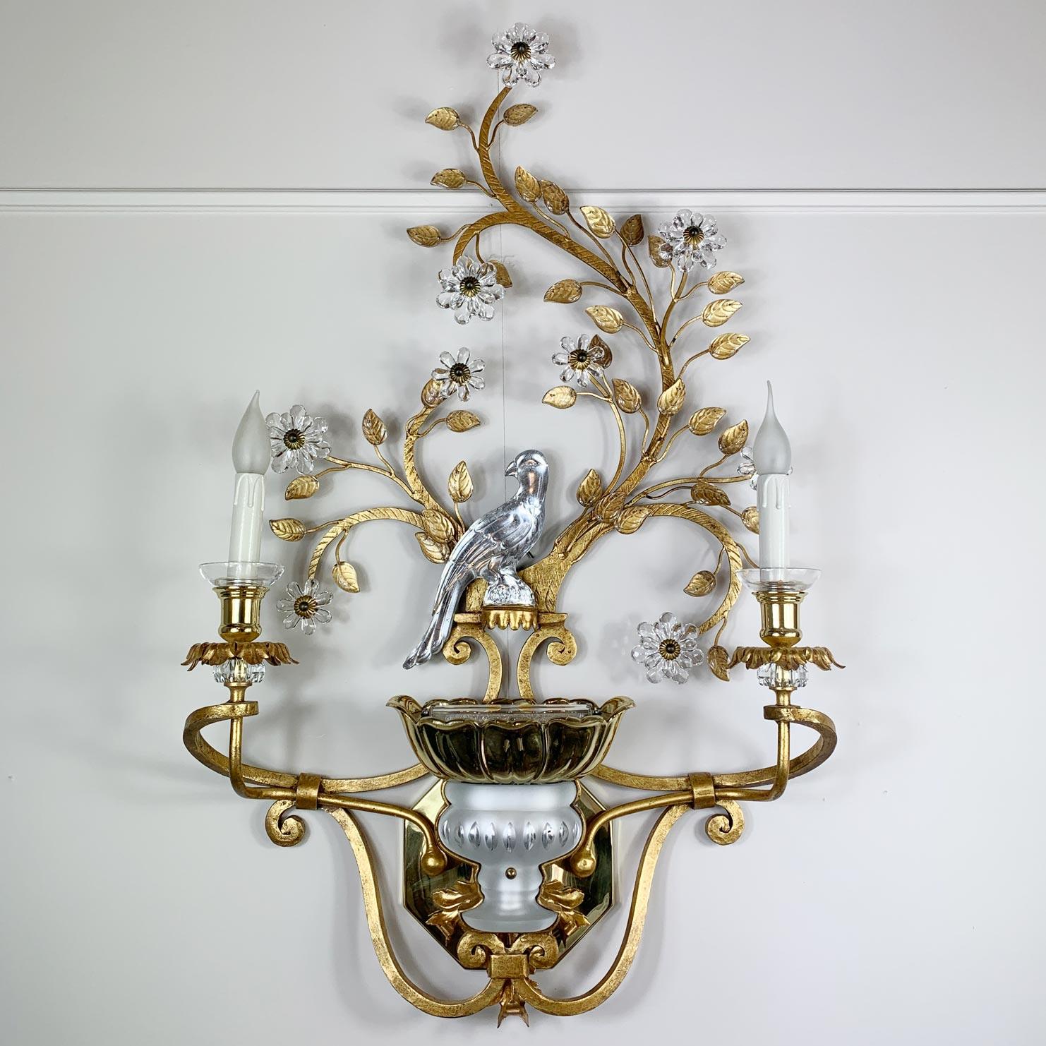 Cristal Superbe applique murale Banci Firenze perroquet en cristal doré en vente