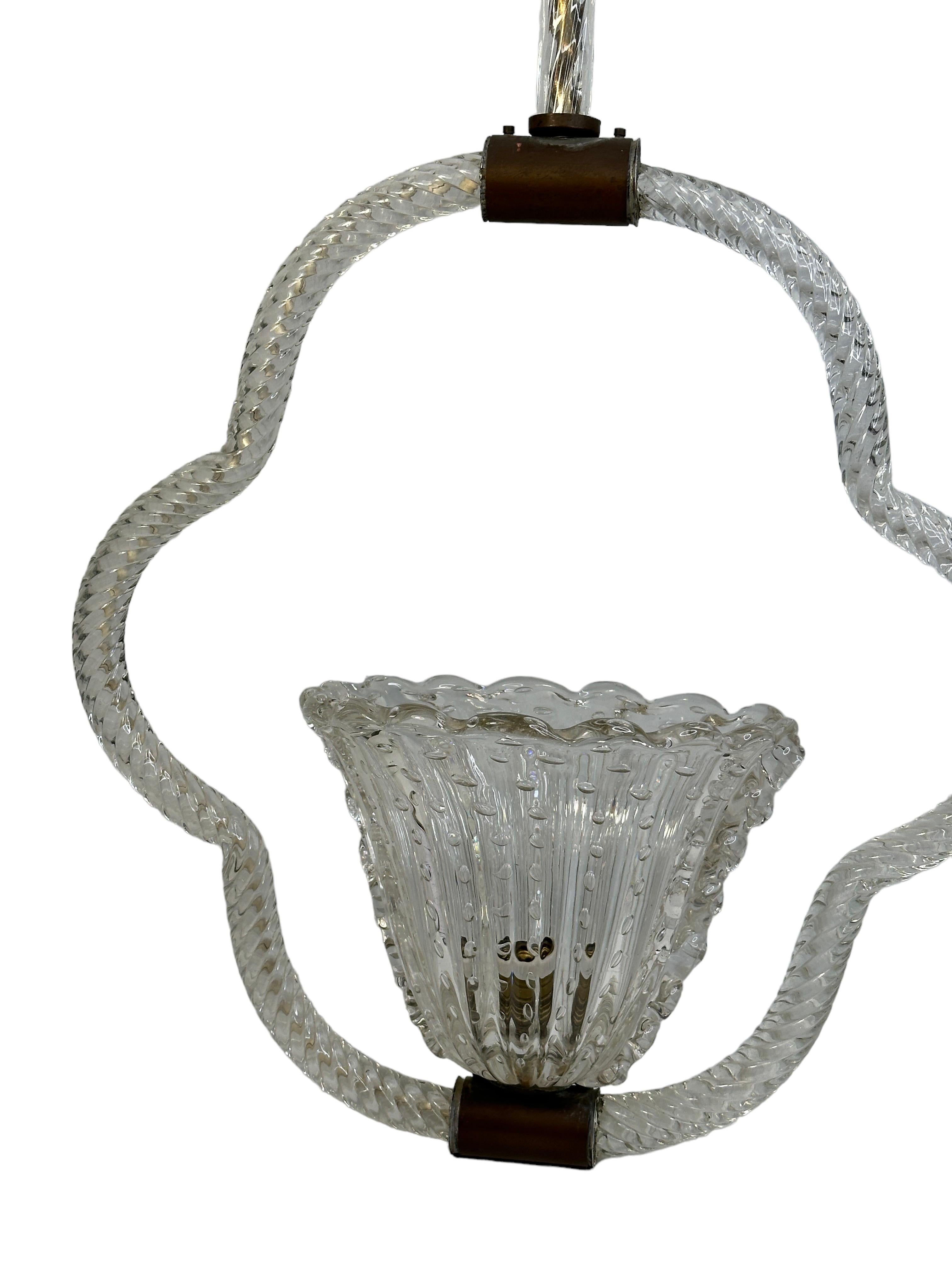 Neoclassical Revival Stunning Large Barovier Toso Pendant Light Chandelier Murano Glass Basket, 1930s For Sale