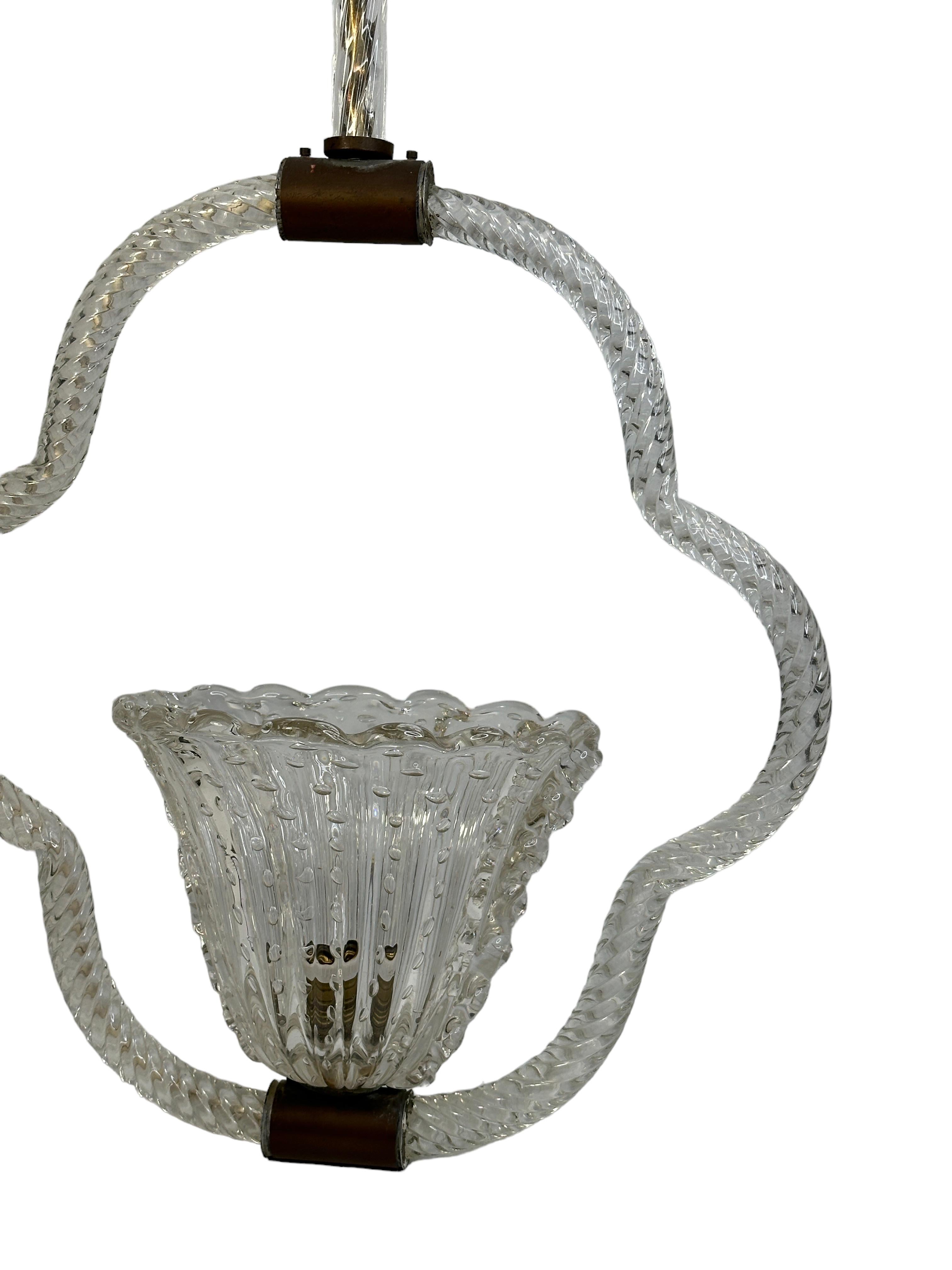 Italian Stunning Large Barovier Toso Pendant Light Chandelier Murano Glass Basket, 1930s For Sale