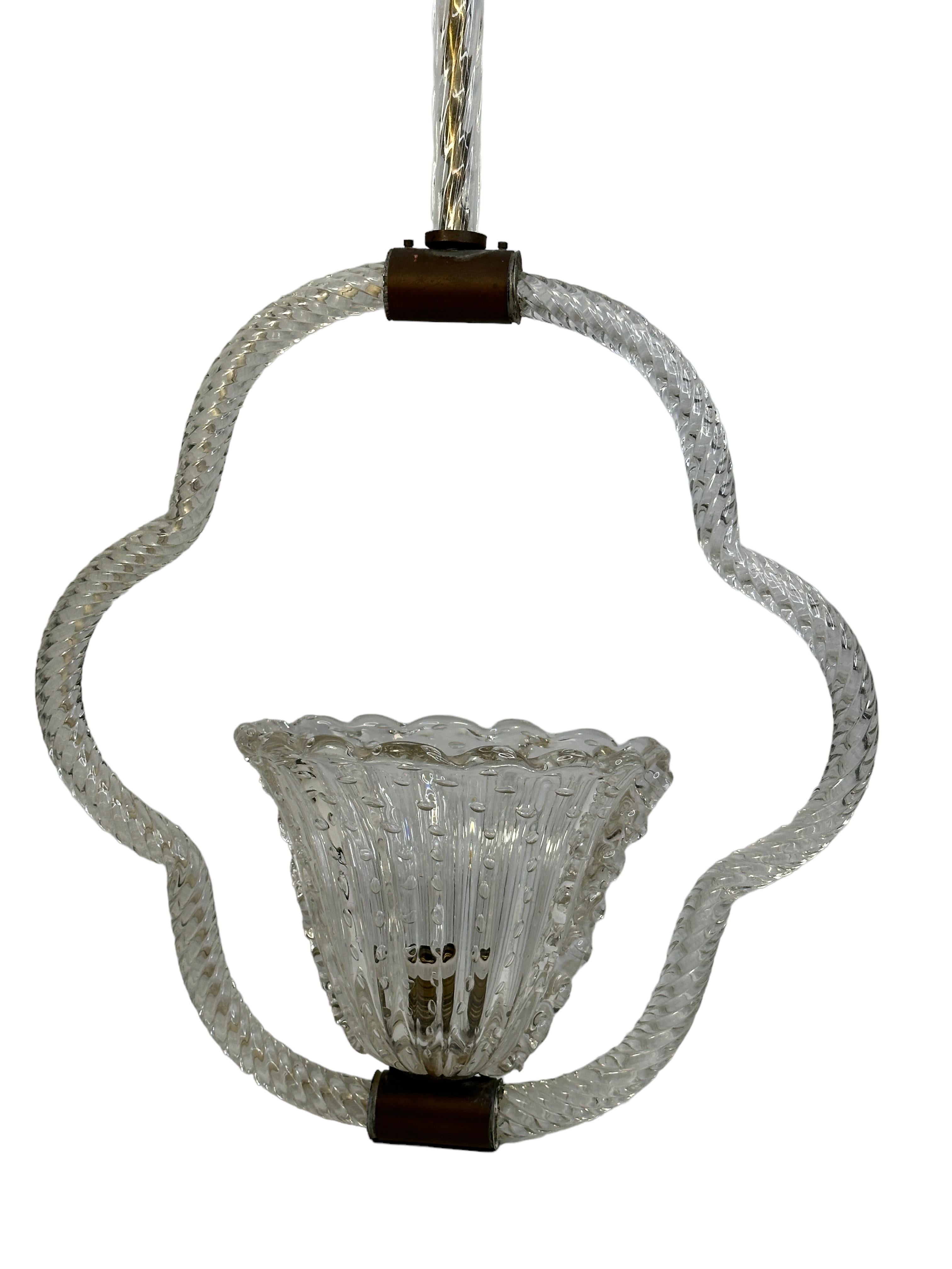 Stunning Large Barovier Toso Pendant Light Chandelier Murano Glass Basket, 1930s In Good Condition For Sale In Nuernberg, DE
