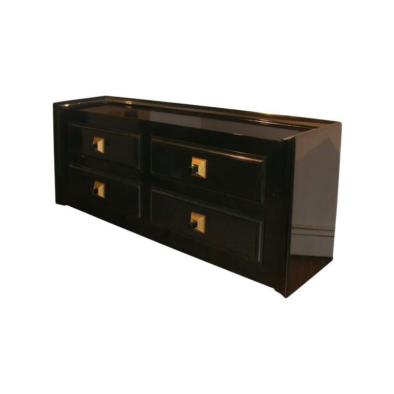 Stunning Large Black Lacquered Cabinet by James Mont For Sale