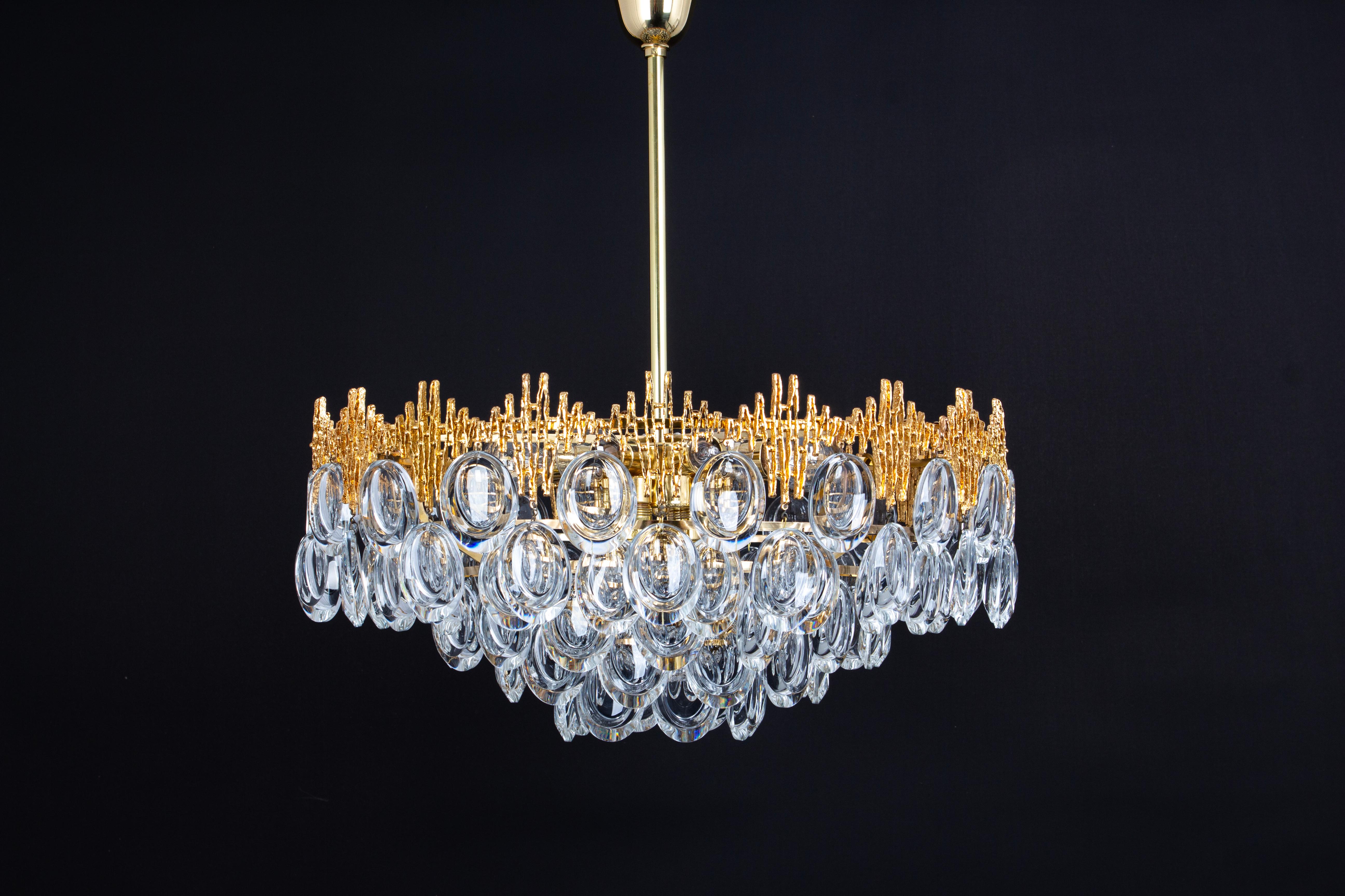 Stunning Large Brass and Crystal Chandelier, by Palwa, Germany, 1970s For Sale 5