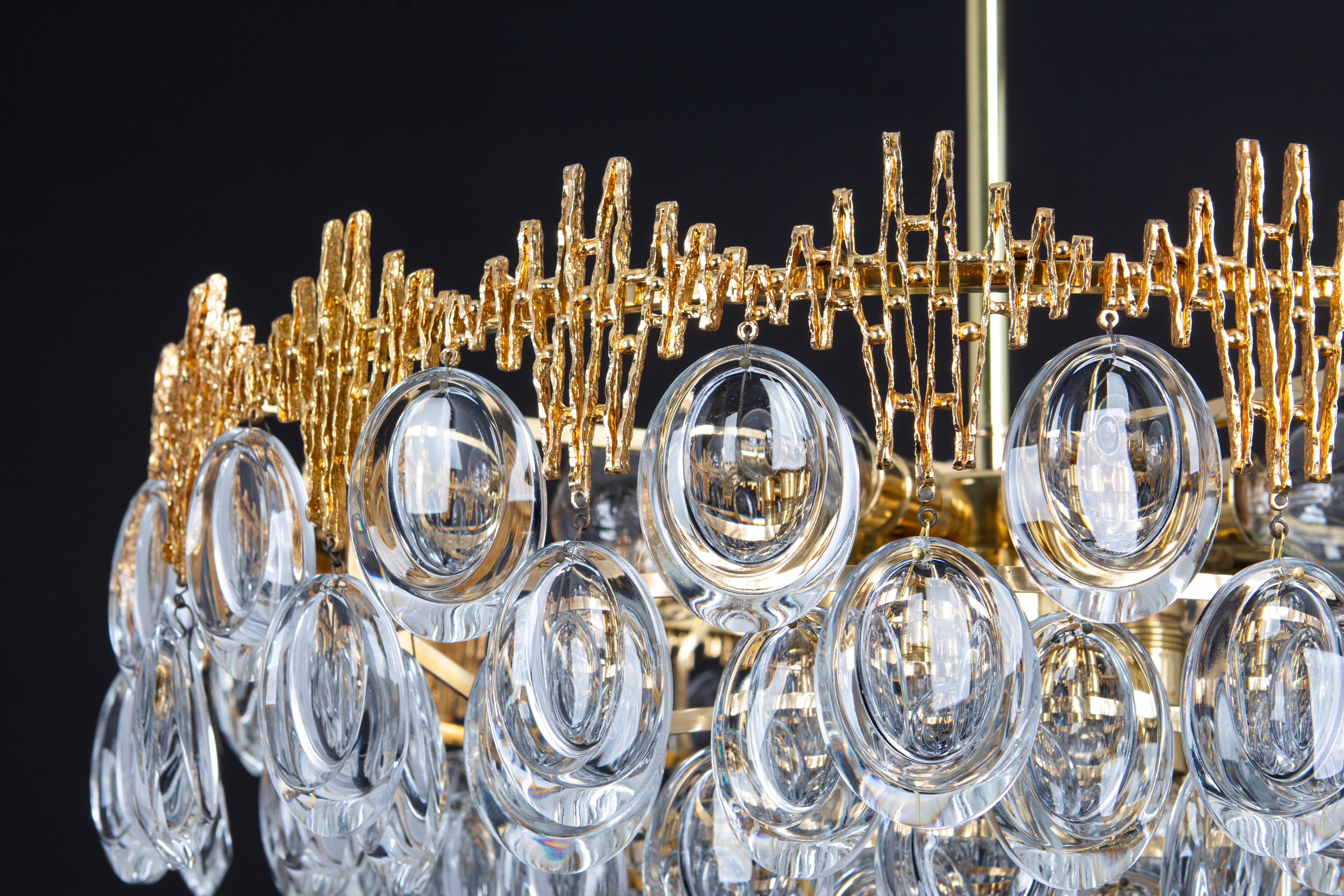 Stunning Large Brass and Crystal Chandelier, by Palwa, Germany, 1970s For Sale 6