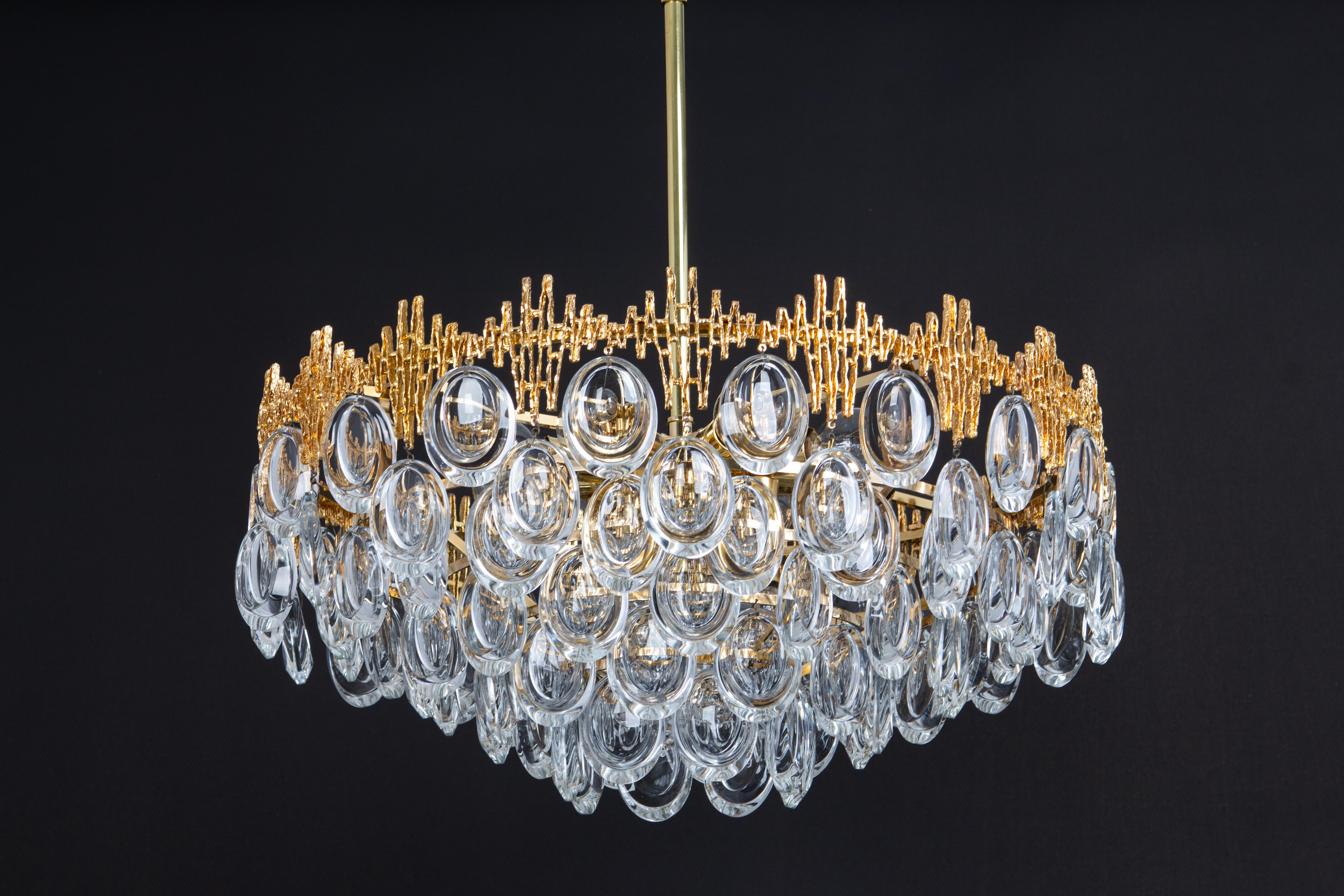 Stunning Large Brass and Crystal Chandelier, by Palwa, Germany, 1970s For Sale 7