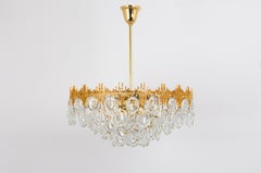 Stunning Large Brass and Crystal Chandelier, by Palwa, Germany, 1970s