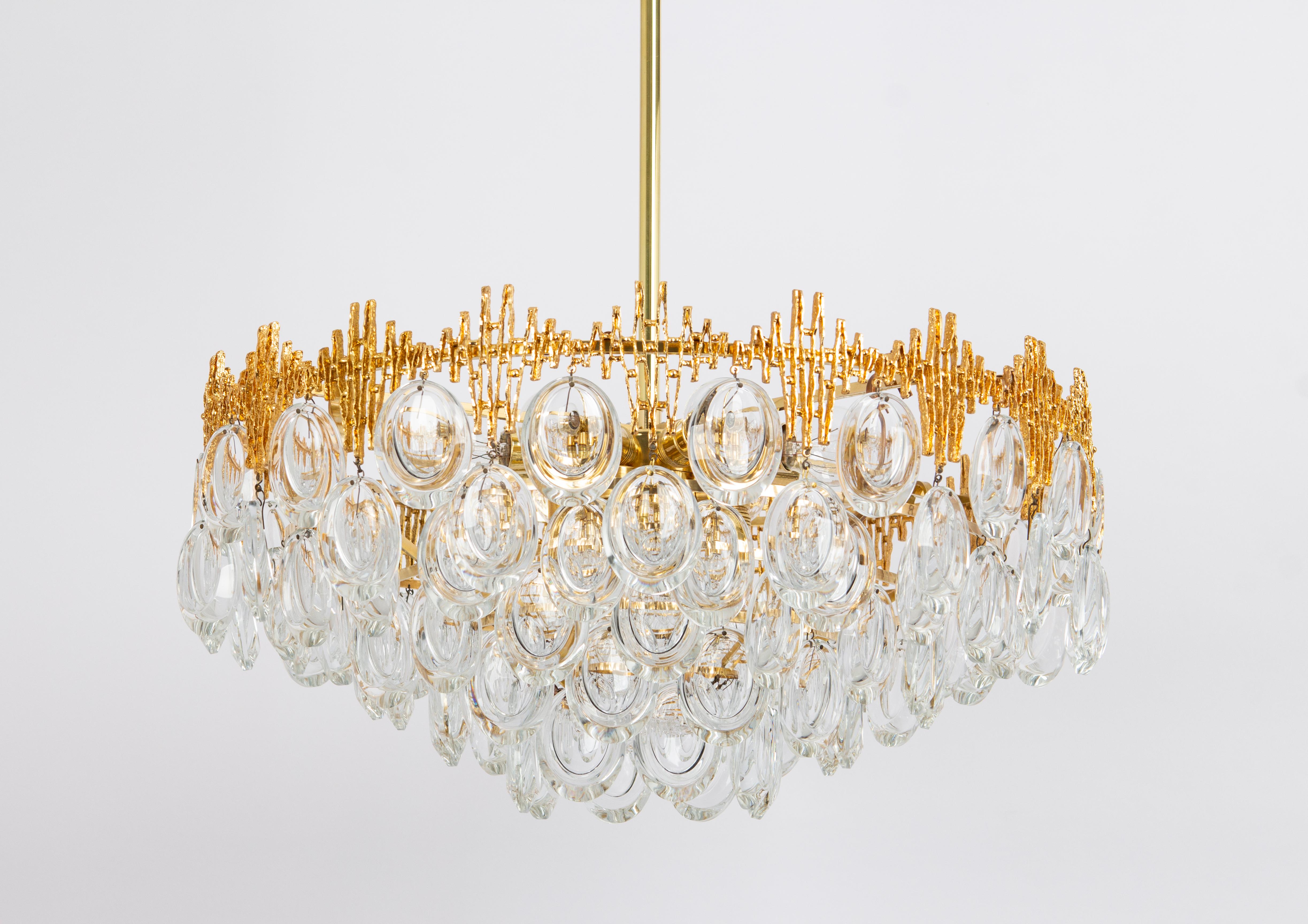 Late 20th Century Stunning Large Brass and Crystal Chandelier, by Palwa, Germany, 1970s For Sale