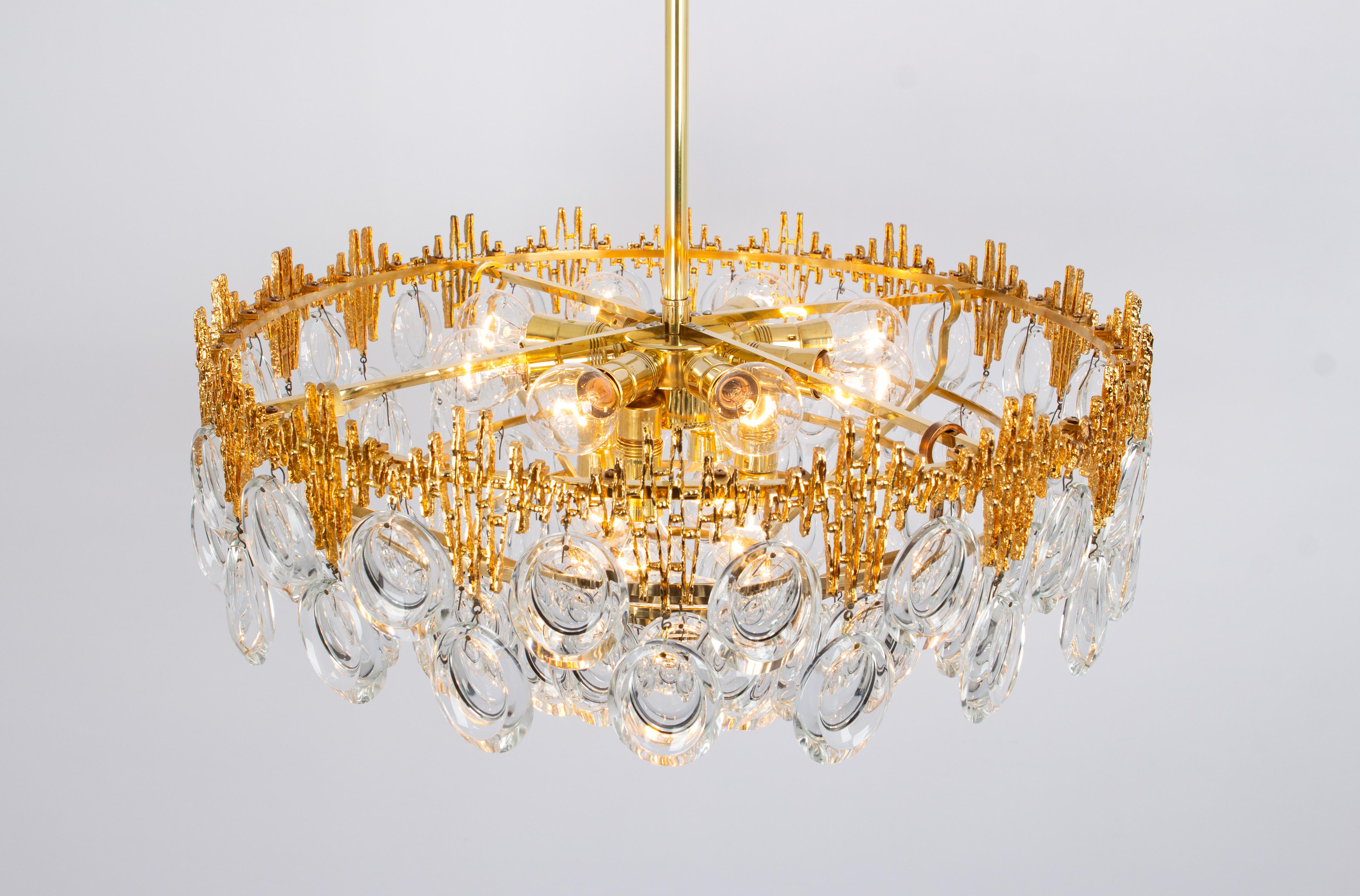 Stunning Large Brass and Crystal Chandelier, by Palwa, Germany, 1970s For Sale 1