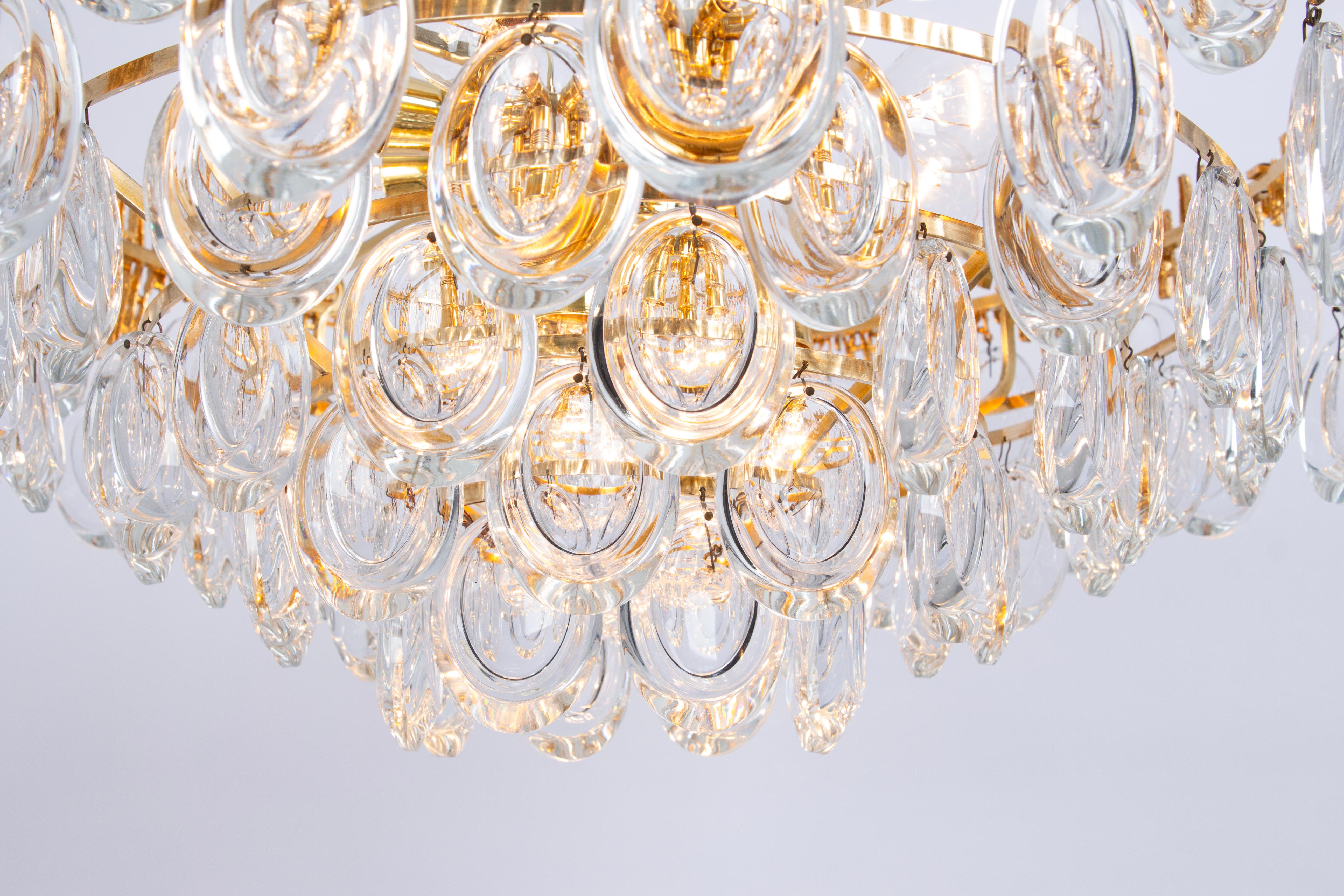 Stunning Large Brass and Crystal Chandelier, by Palwa, Germany, 1970s For Sale 3