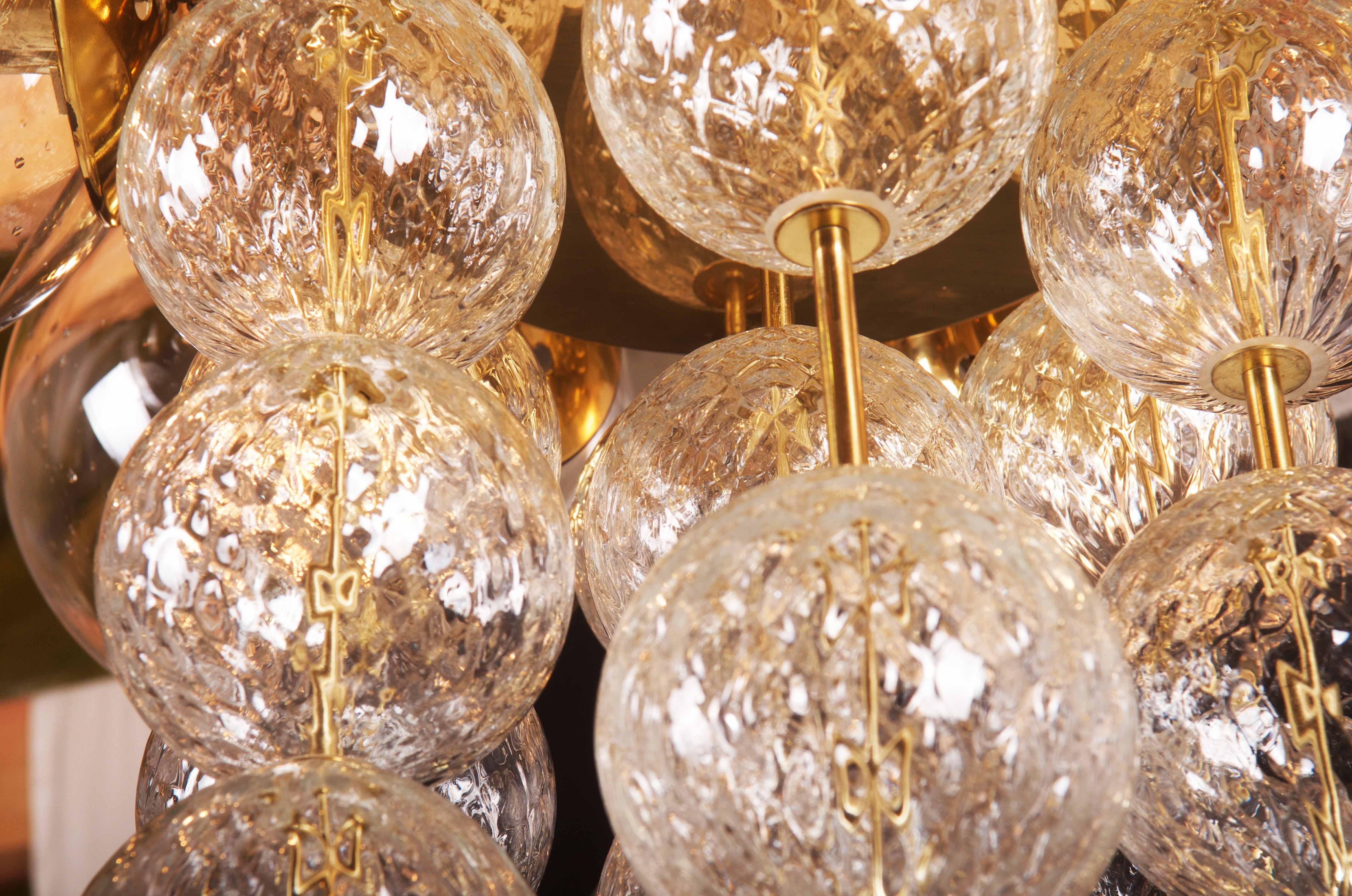 Stunning Large Brass Chandelier with Crystal Globes 4