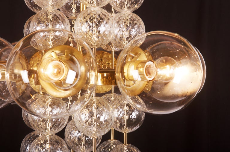 Stunning Large Brass Chandelier with Crystal Globes at 1stDibs