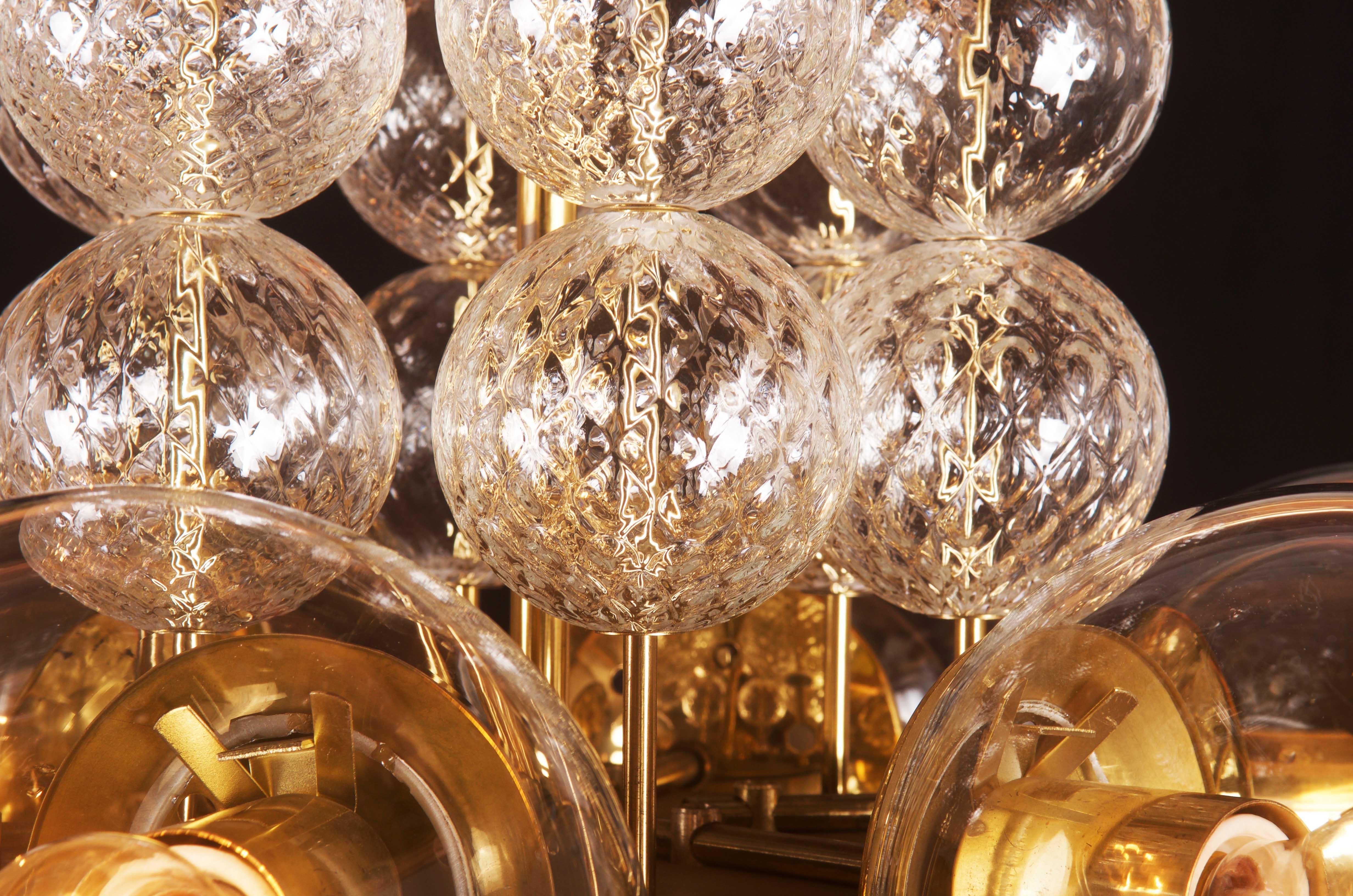 Stunning Large Brass Chandelier with Crystal Globes 8