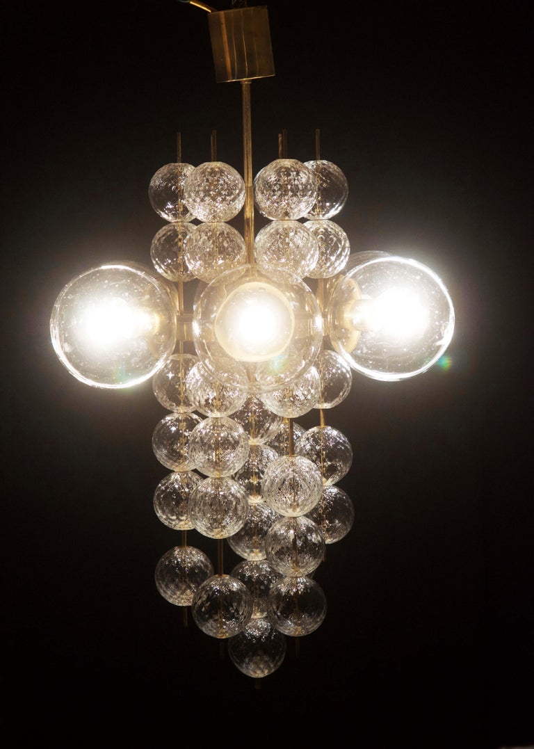 Stunning Large Brass Chandelier with Crystal Globes at 1stDibs