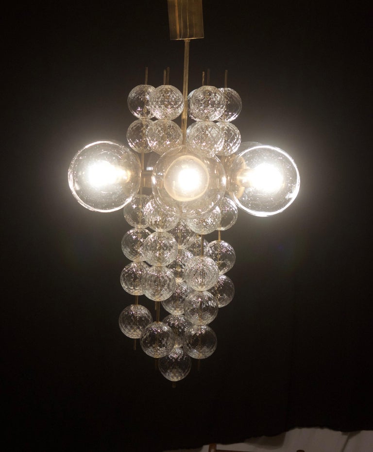 Stunning Large Brass Chandelier with Crystal Globes at 1stDibs