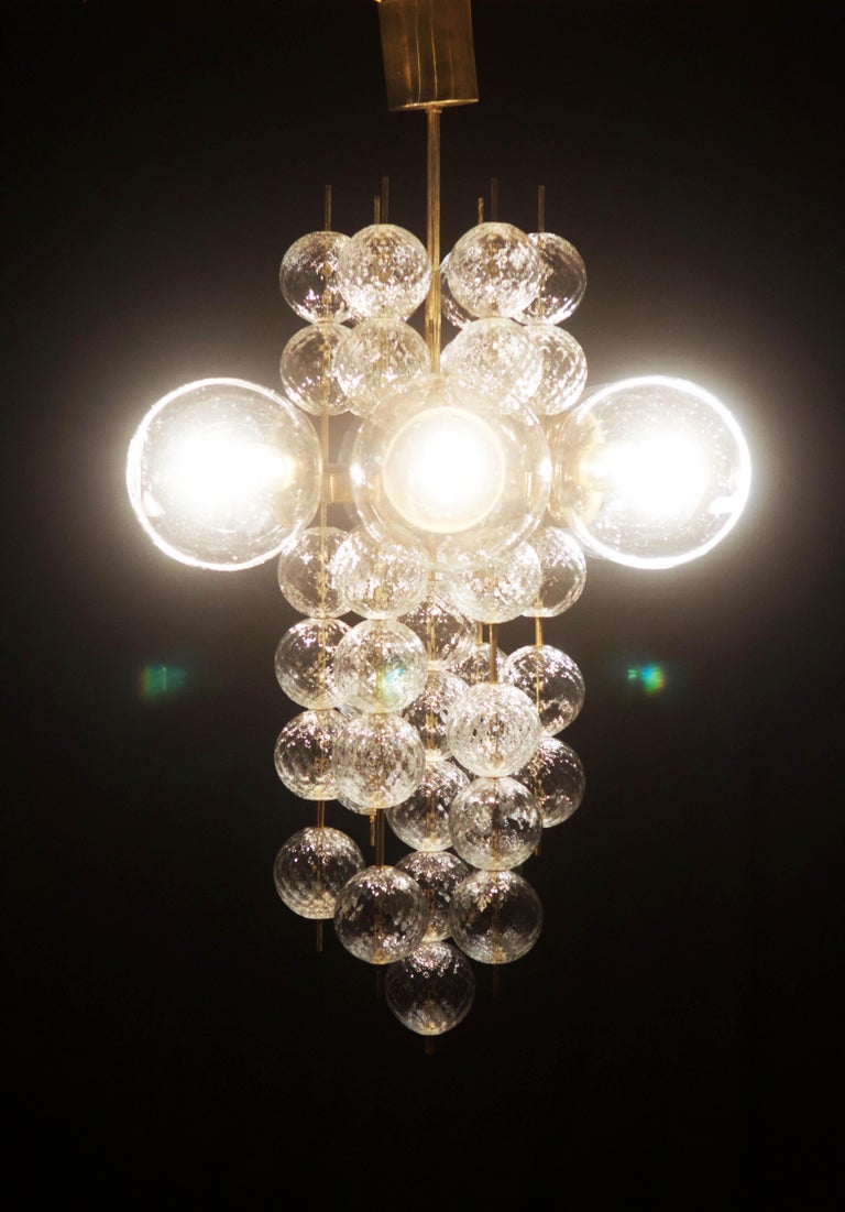 Stunning Large Brass Chandelier with Crystal Globes at 1stDibs
