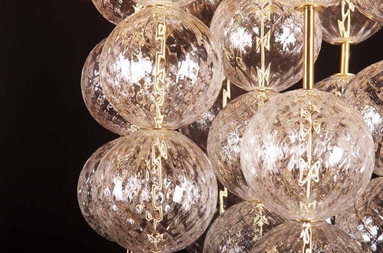 Stunning Large Brass Chandelier with Crystal Globes at 1stDibs